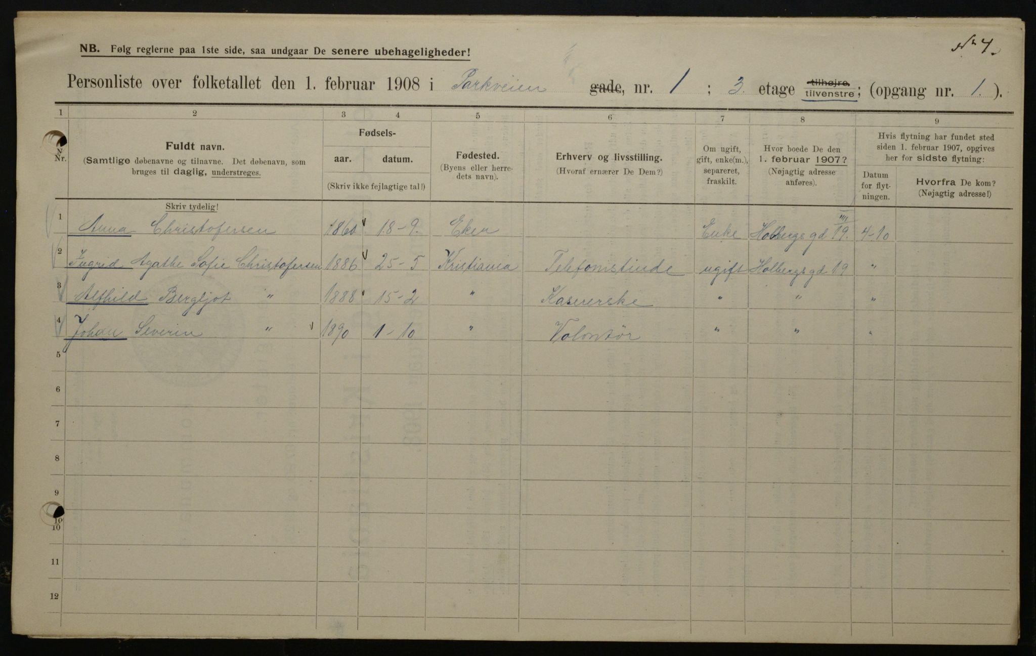 OBA, Kommunal folketelling 1.2.1908 for Kristiania kjøpstad, 1908, s. 69688