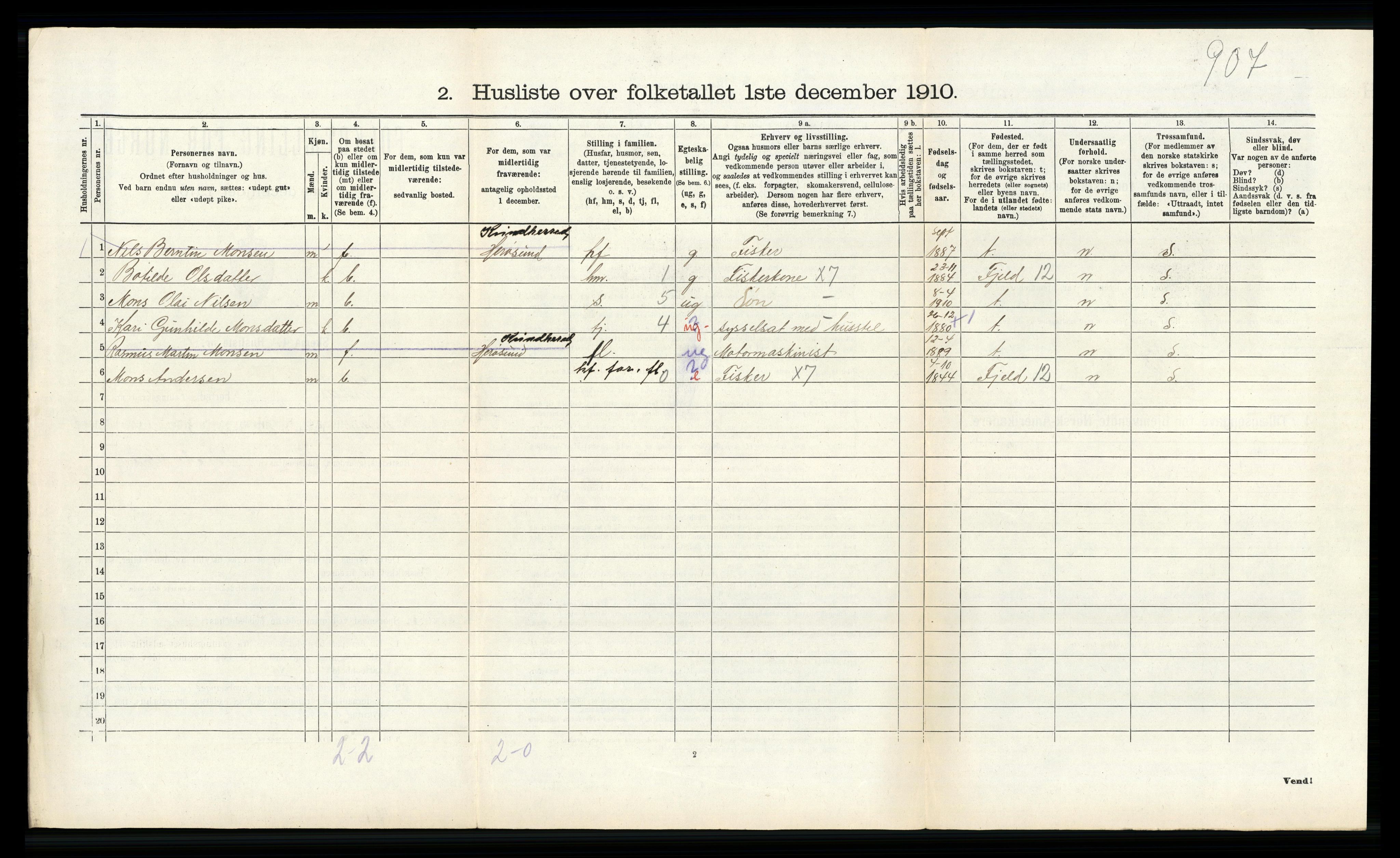 RA, Folketelling 1910 for 1245 Sund herred, 1910, s. 329