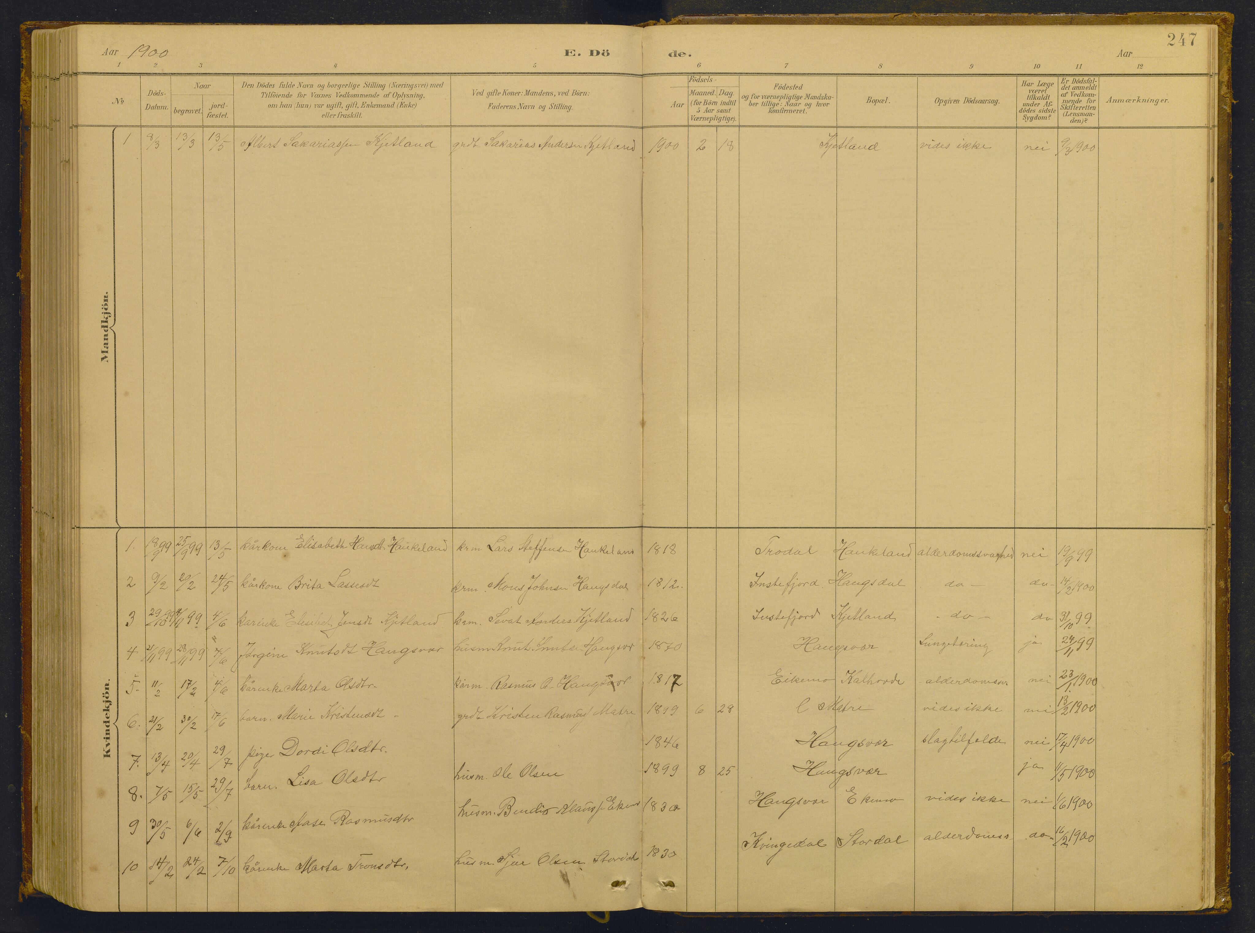 Masfjorden sokneprestembete, AV/SAB-A-77001: Klokkerbok nr. -, 1882-1933, s. 247