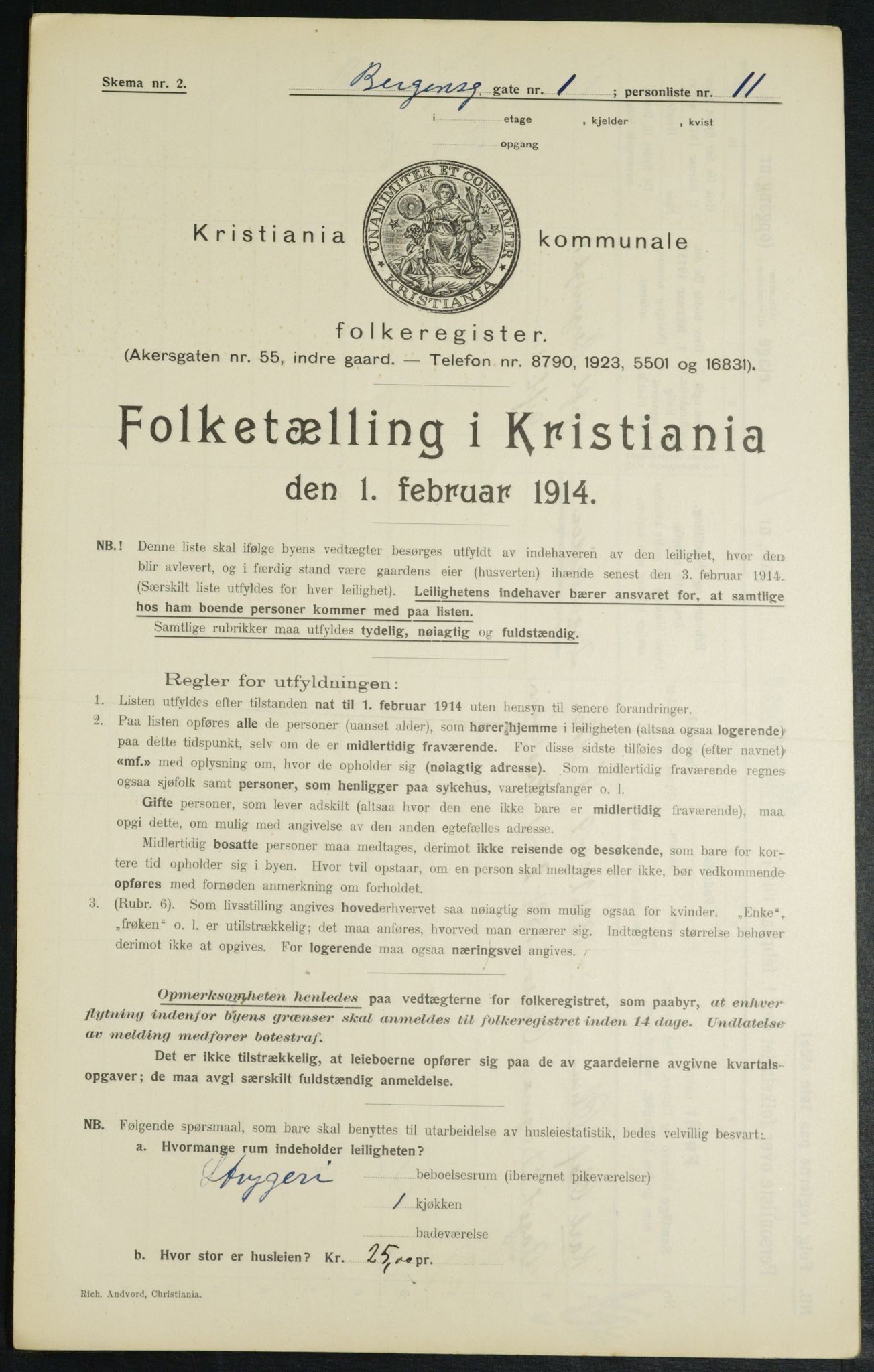 OBA, Kommunal folketelling 1.2.1914 for Kristiania, 1914, s. 3701