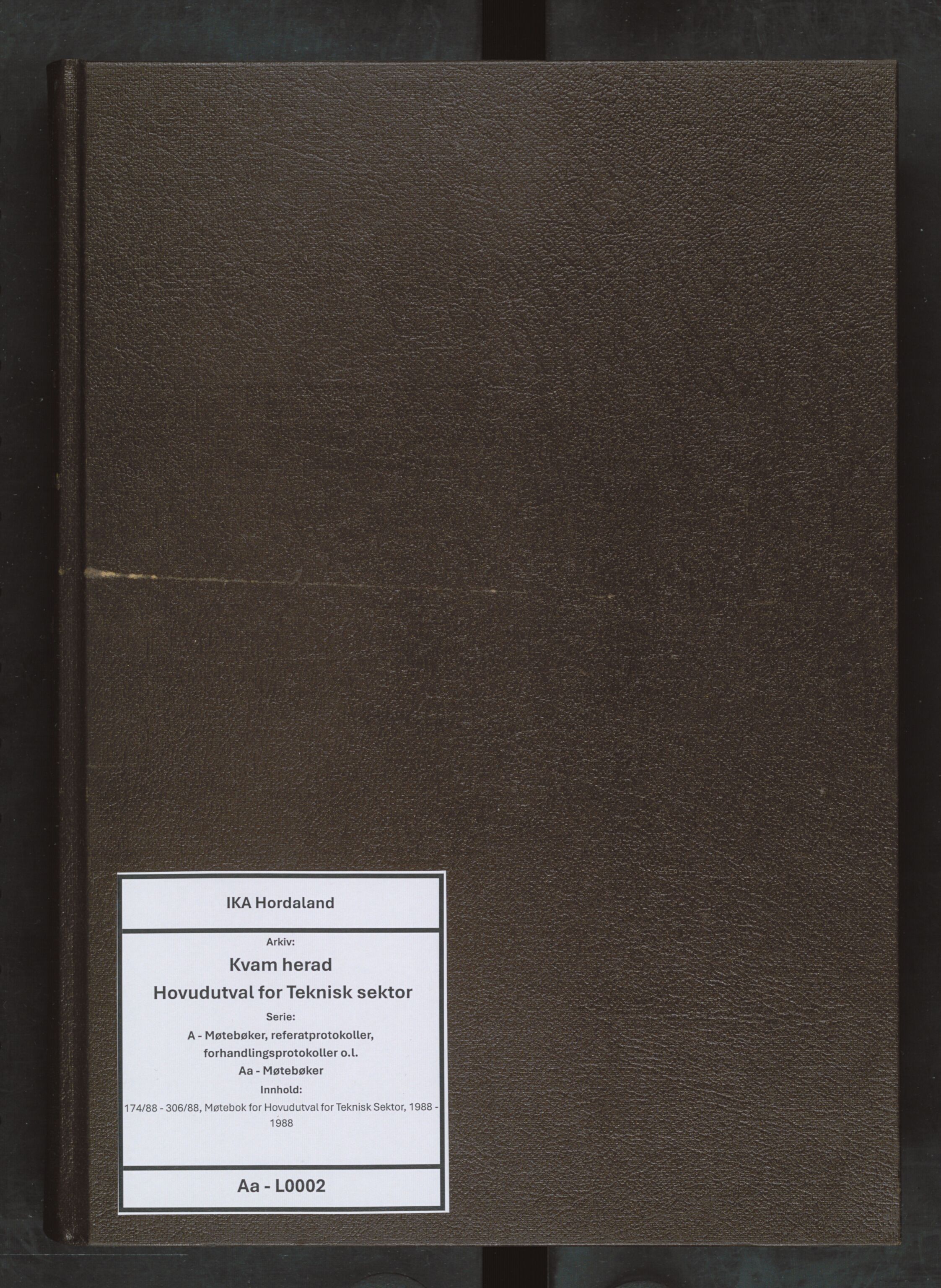 Kvam herad. Hovudutval for Teknisk sektor, IKAH/1238-513.1/A/Aa/L0002: Møtebok for Hovudutval for Teknisk Sektor, 1988