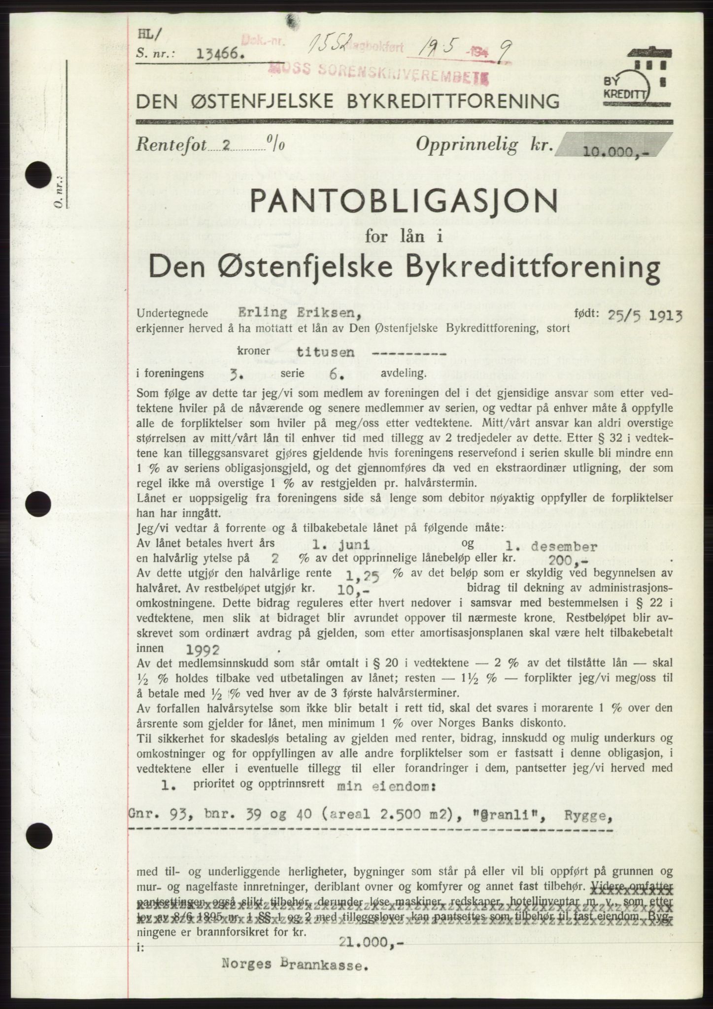 Moss sorenskriveri, SAO/A-10168: Pantebok nr. B21, 1949-1949, Dagboknr: 1552/1949