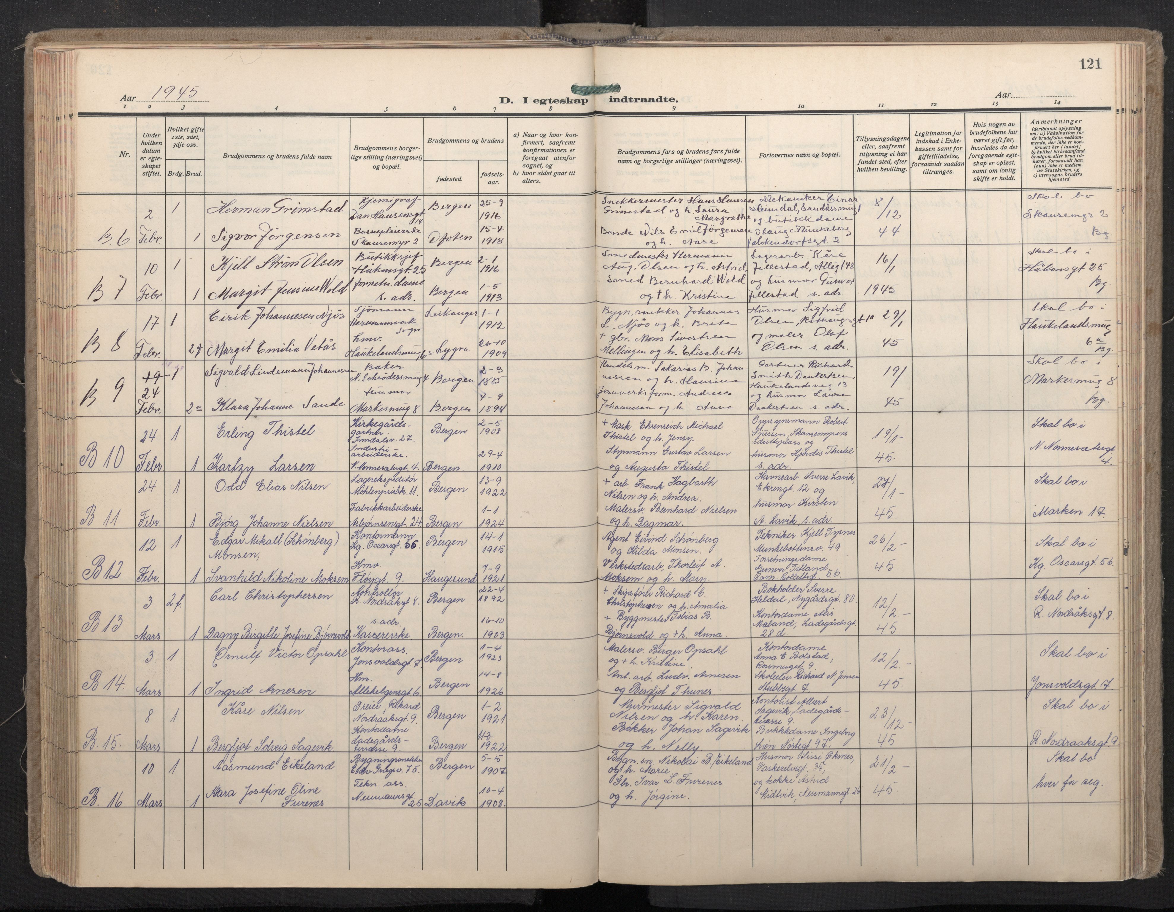 Domkirken sokneprestembete, AV/SAB-A-74801/H/Haa: Ministerialbok nr. D 7, 1937-1950, s. 120b-121a