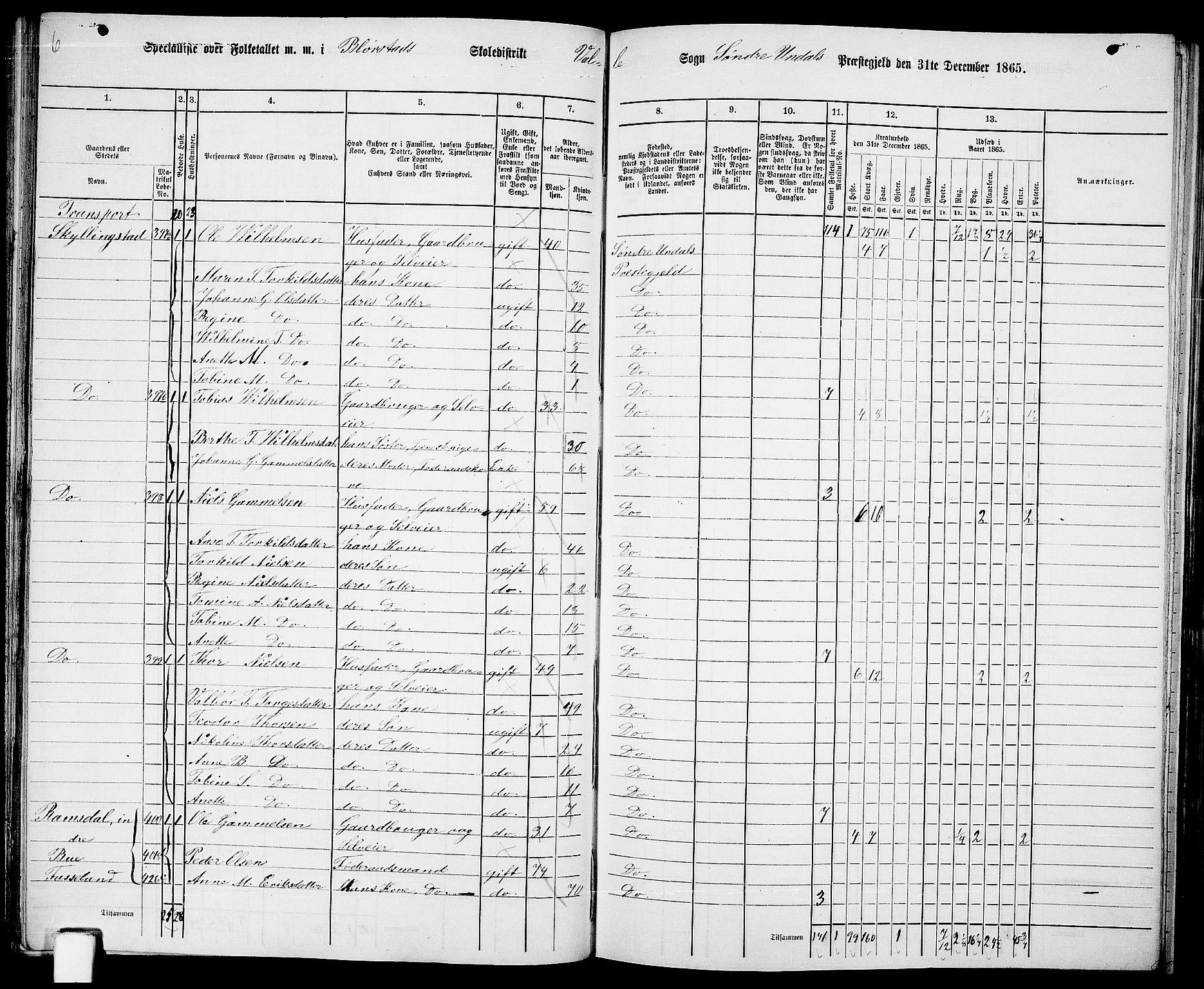 RA, Folketelling 1865 for 1029P Sør-Audnedal prestegjeld, 1865, s. 60