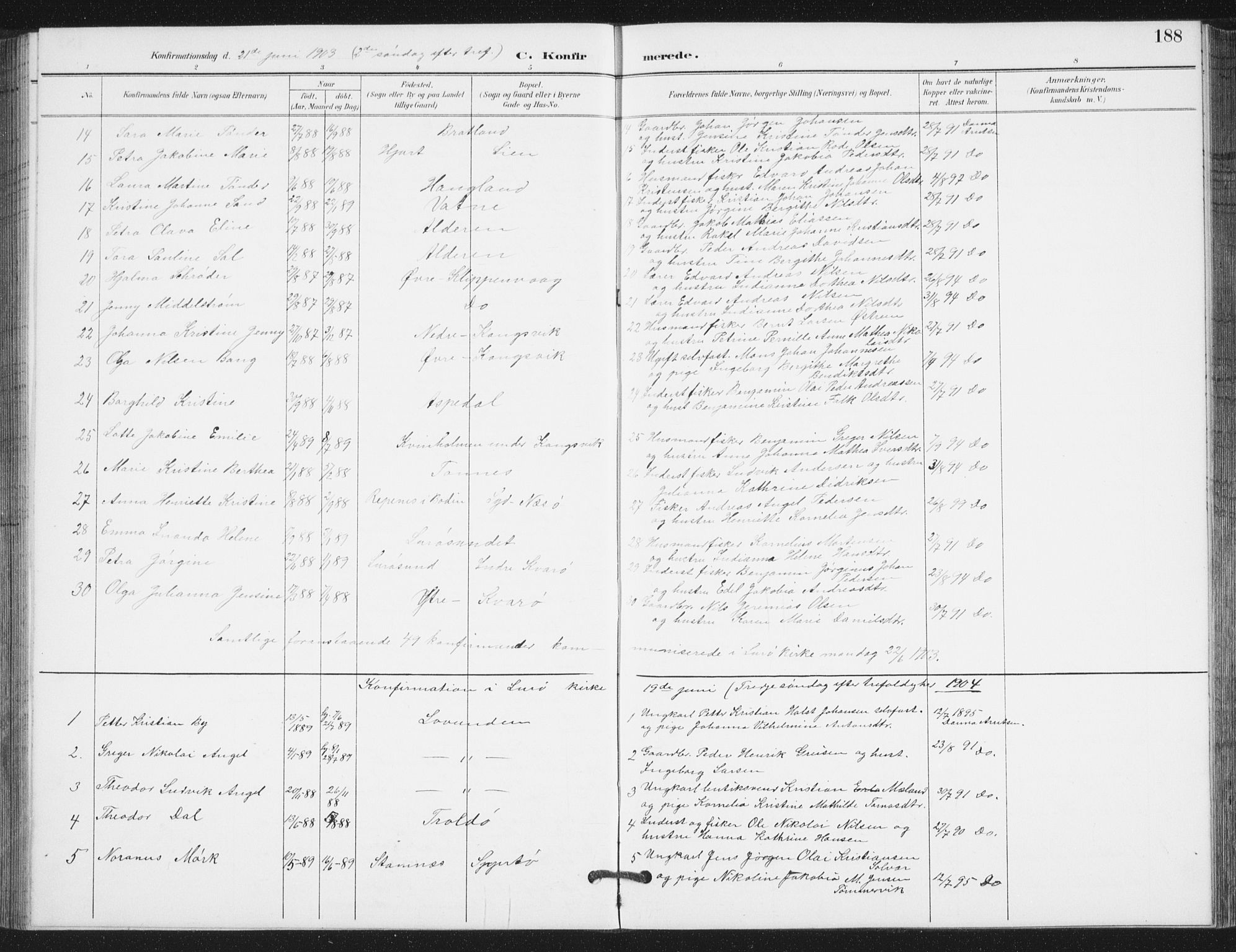 Ministerialprotokoller, klokkerbøker og fødselsregistre - Nordland, AV/SAT-A-1459/839/L0573: Klokkerbok nr. 839C03, 1892-1917, s. 188