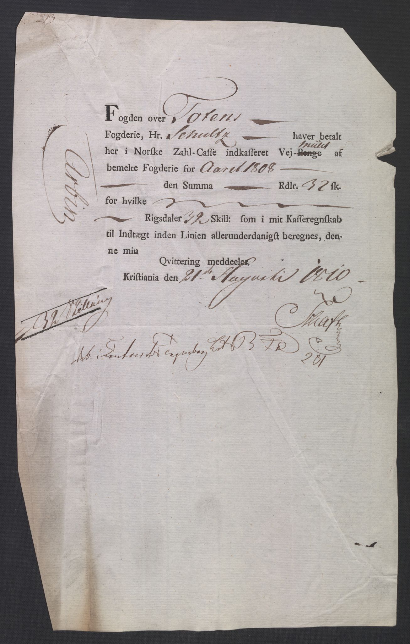 Rentekammeret inntil 1814, Reviderte regnskaper, Fogderegnskap, AV/RA-EA-4092/R19/L1396: Fogderegnskap Toten, Hadeland og Vardal, 1808, s. 694