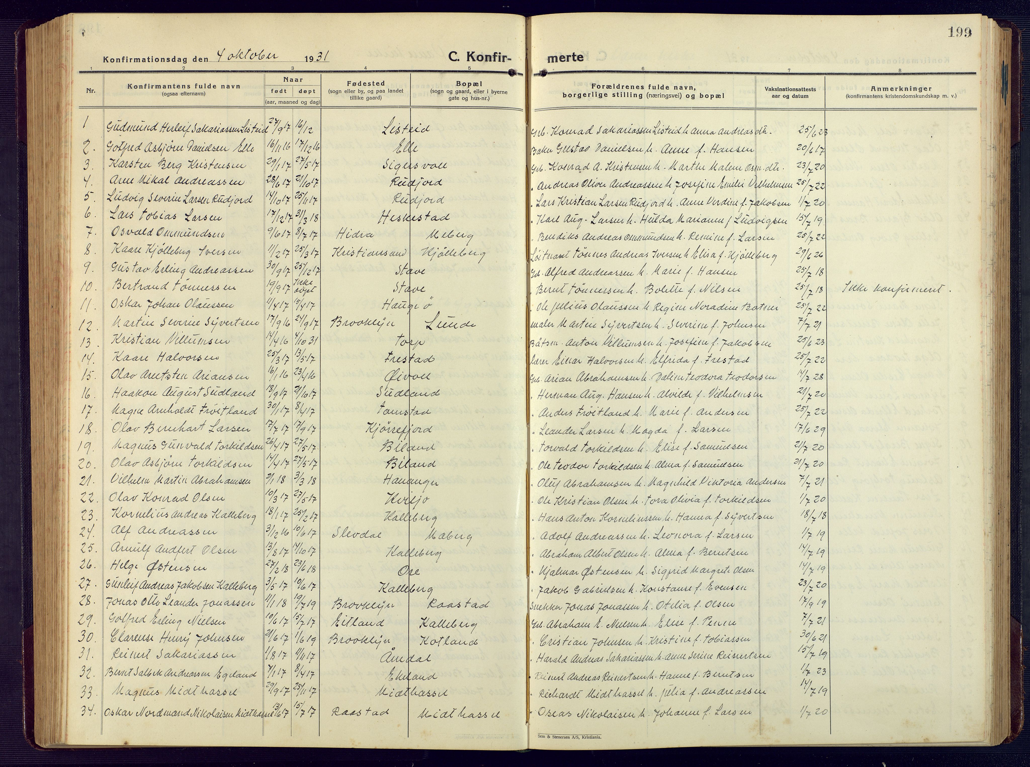 Lista sokneprestkontor, SAK/1111-0027/F/Fb/L0006: Klokkerbok nr. B 6, 1924-1947, s. 199