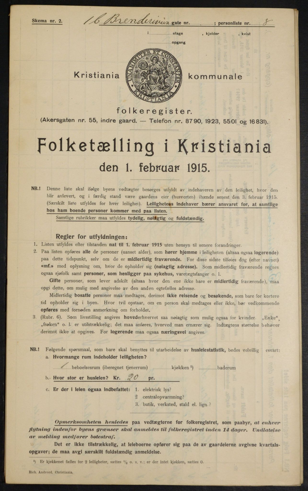 OBA, Kommunal folketelling 1.2.1915 for Kristiania, 1915, s. 8587