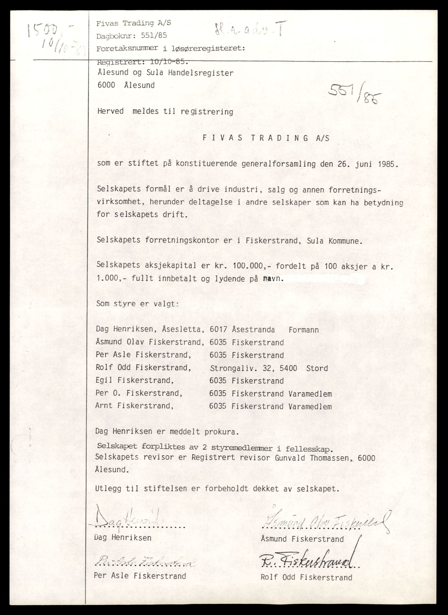 Ålesund sorenskriveri, SAT/A-4383/2/J/Jd/Jde/L0073: Bilag. Aksjeselskap og andelslag Tra - Tø, 1948-1990, s. 3