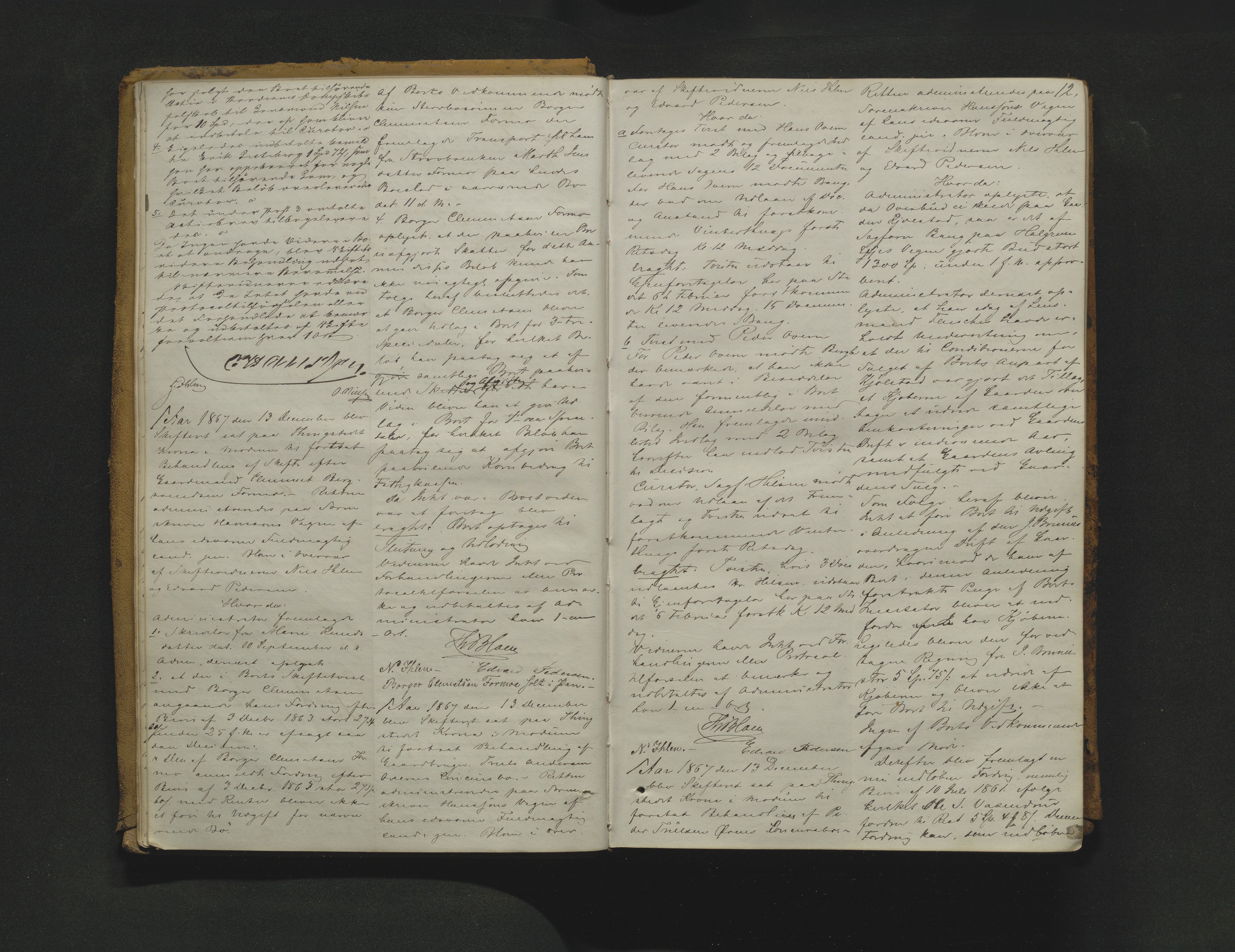 Eiker, Modum og Sigdal sorenskriveri, AV/SAKO-A-123/H/Hb/Hbb/Hbbc/L0004: Registerings- og forhandlingsprotokoll, 1867-1892, s. 12