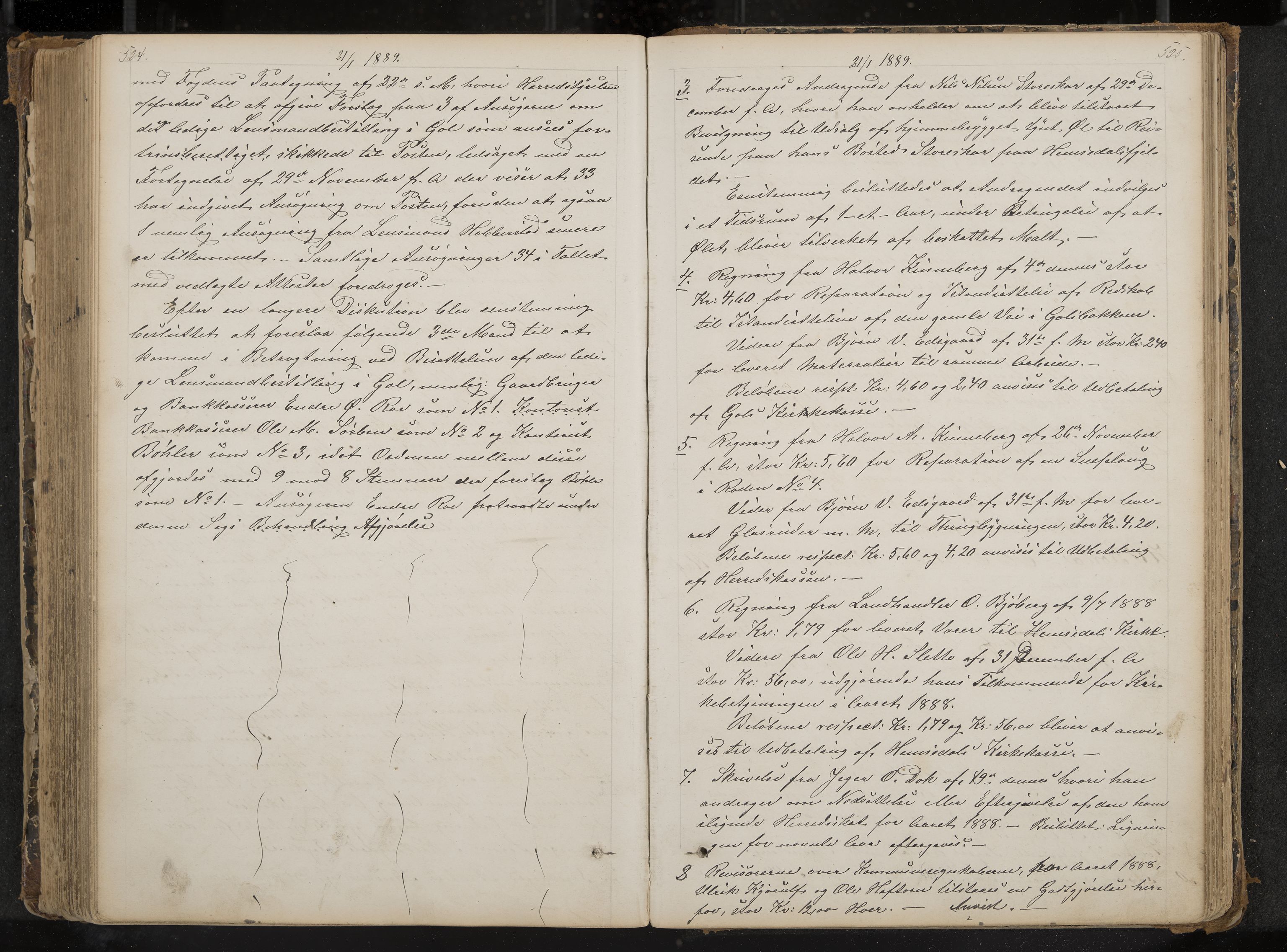 Gol formannskap og sentraladministrasjon, IKAK/0617021-1/A/Aa/L0002: Møtebok med register, 1870-1892, s. 524-525