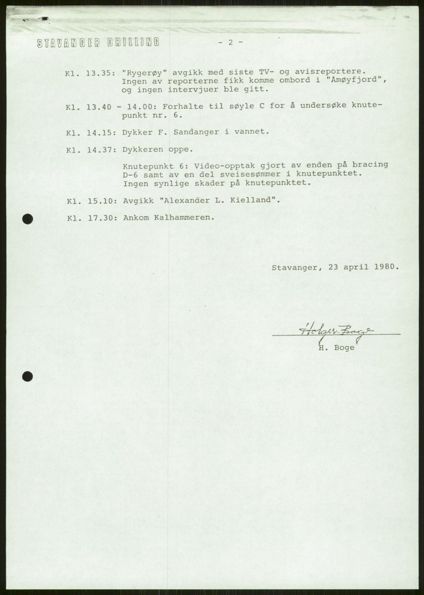 Justisdepartementet, Granskningskommisjonen ved Alexander Kielland-ulykken 27.3.1980, AV/RA-S-1165/D/L0006: A Alexander L. Kielland (Doku.liste + A3-A6, A11-A13, A18-A20-A21, A23, A31 av 31)/Dykkerjournaler, 1980-1981, s. 110