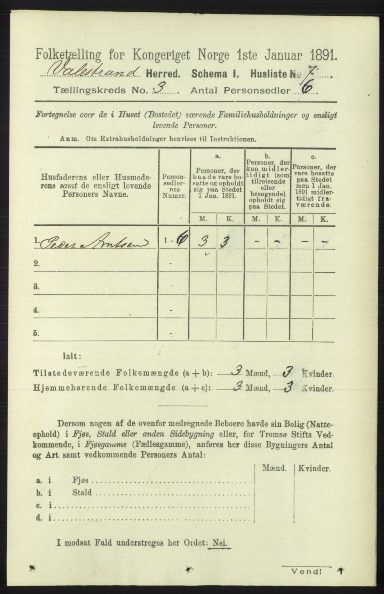 RA, Folketelling 1891 for 1217 Valestrand herred, 1891, s. 496