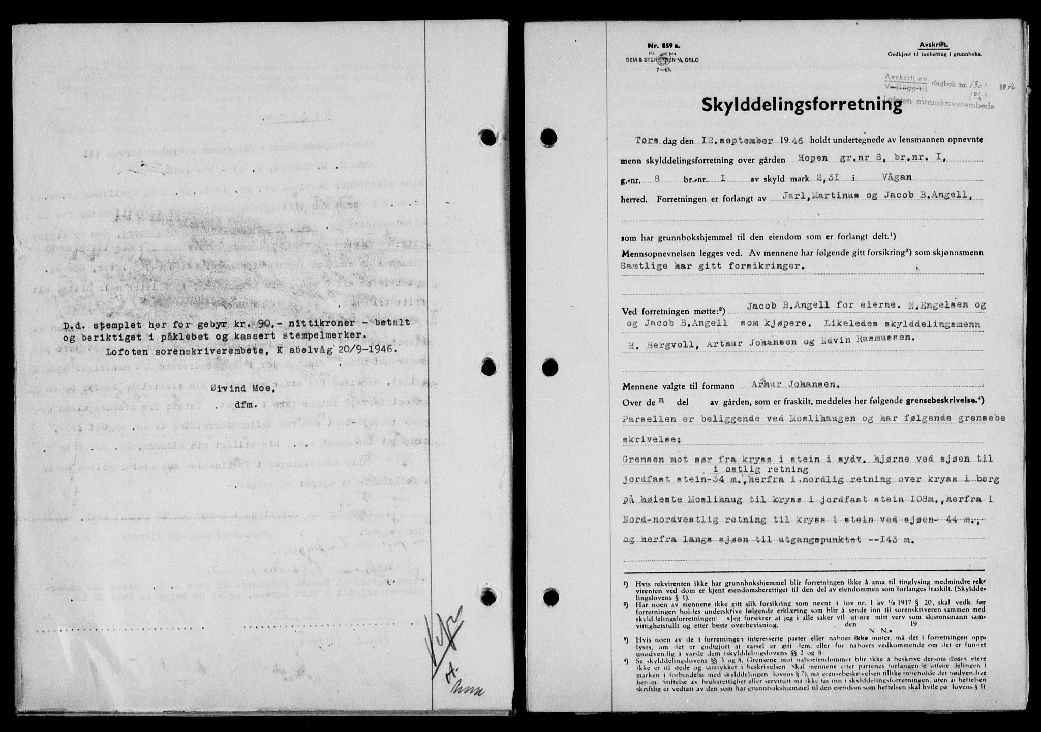 Lofoten sorenskriveri, SAT/A-0017/1/2/2C/L0014a: Pantebok nr. 14a, 1946-1946, Dagboknr: 1301/1946