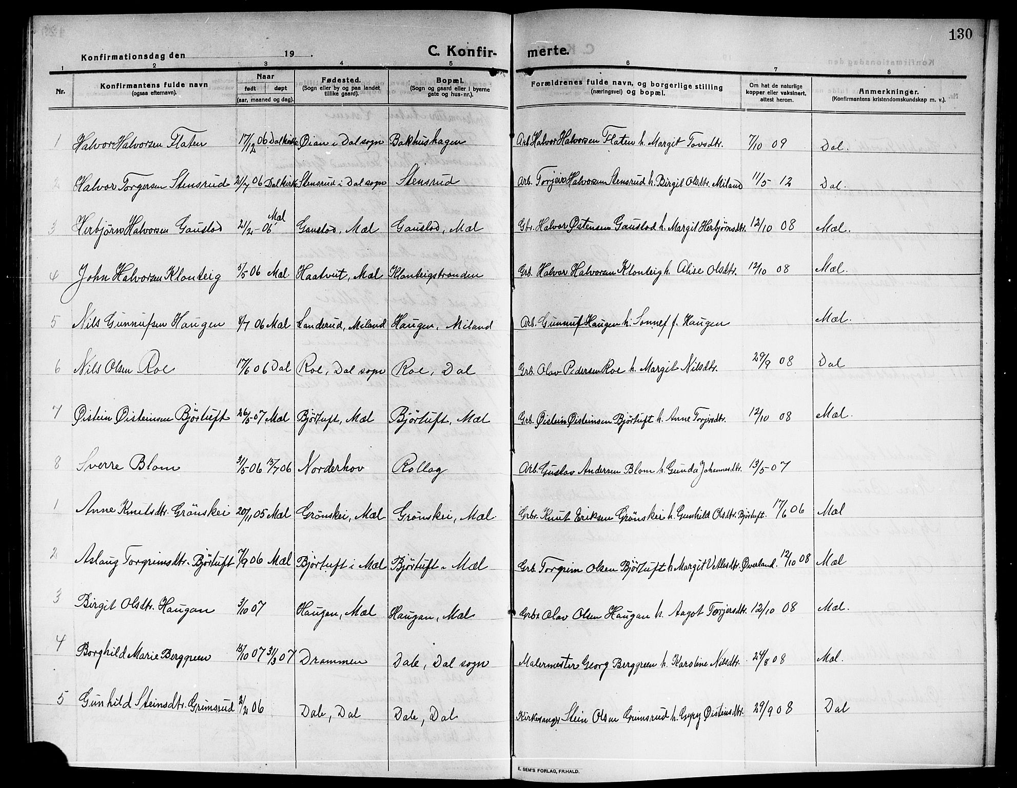 Rjukan kirkebøker, AV/SAKO-A-294/G/Ga/L0002: Klokkerbok nr. 2, 1913-1920, s. 130