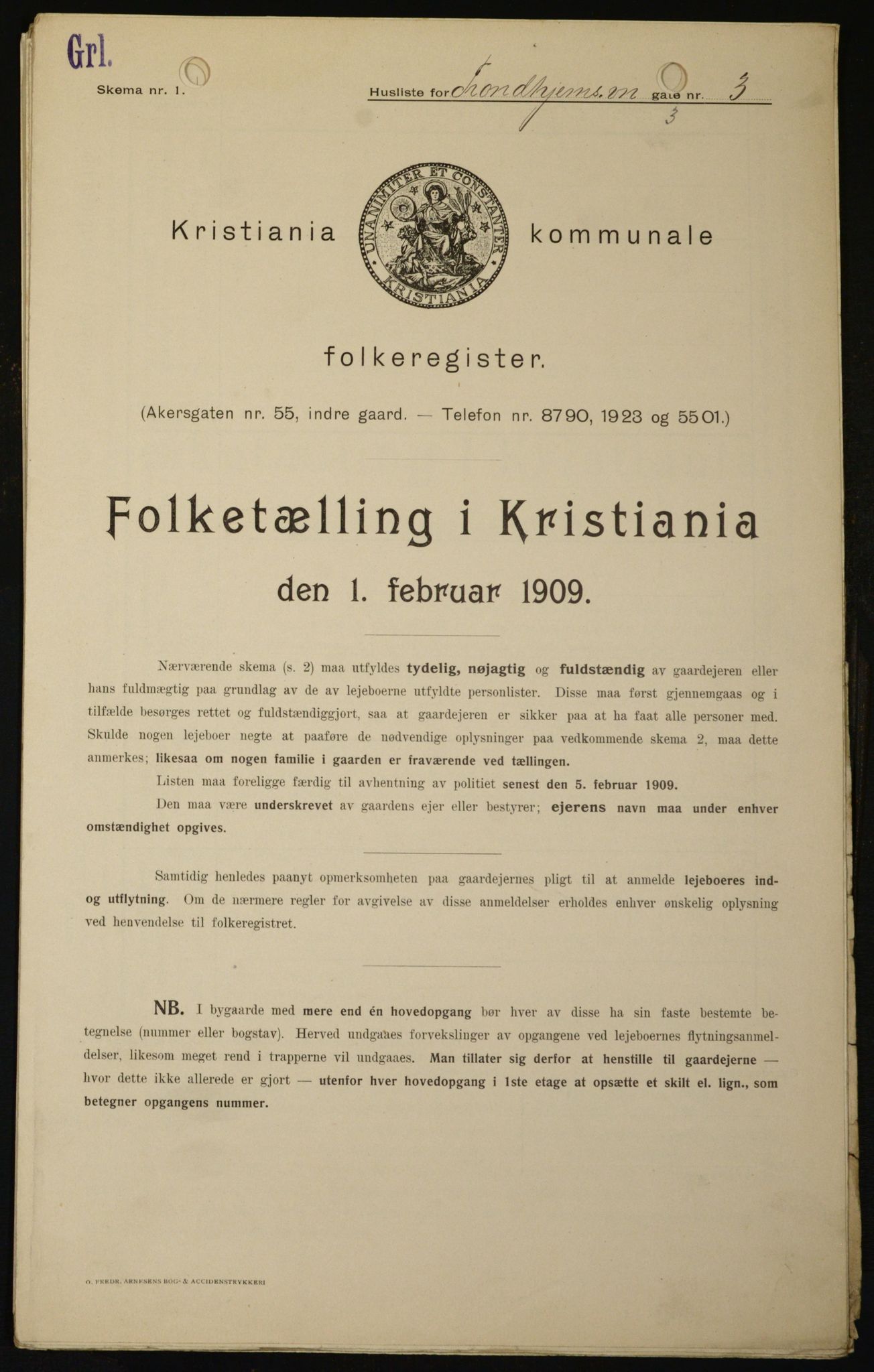 OBA, Kommunal folketelling 1.2.1909 for Kristiania kjøpstad, 1909, s. 105206