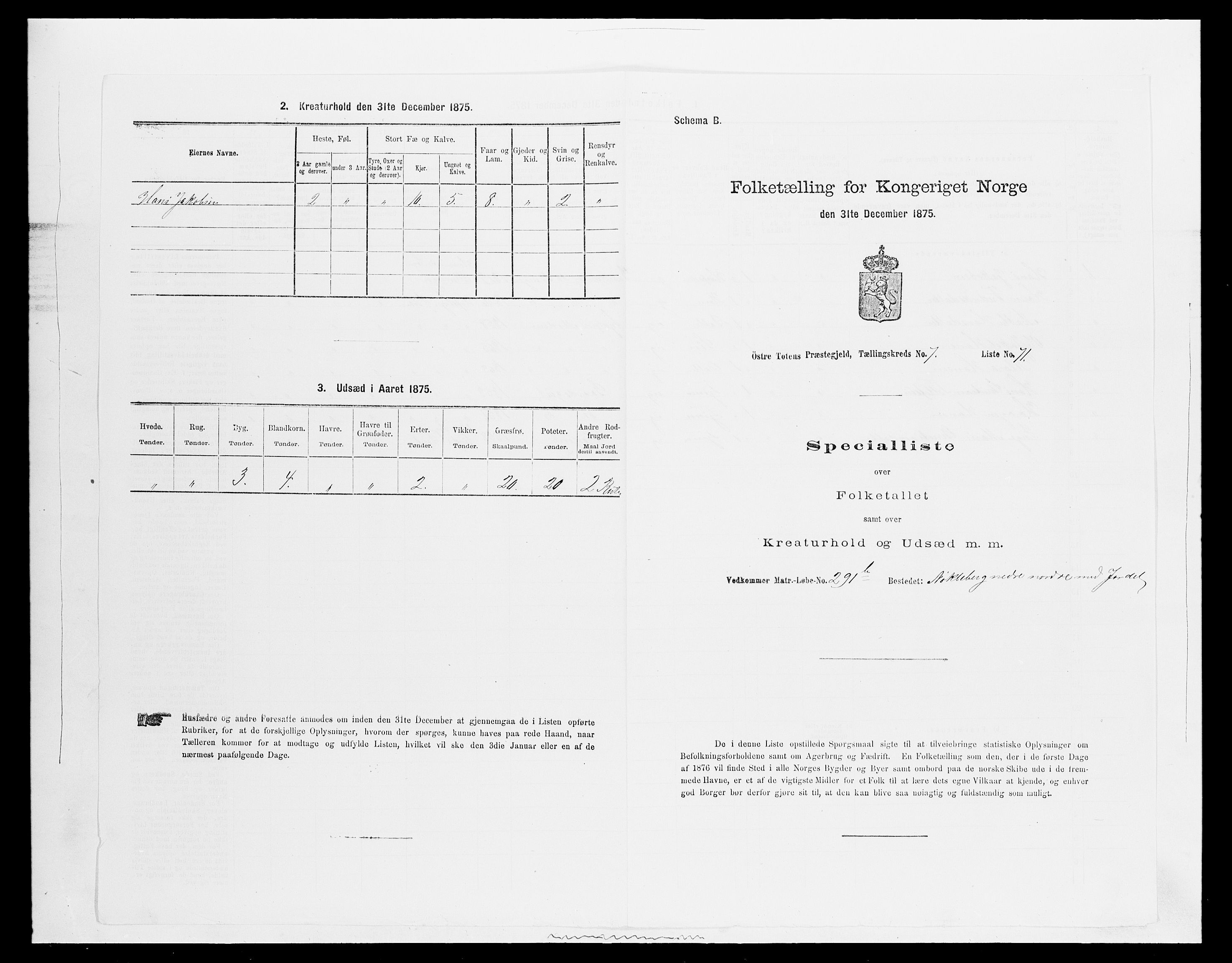 SAH, Folketelling 1875 for 0528P Østre Toten prestegjeld, 1875, s. 1435