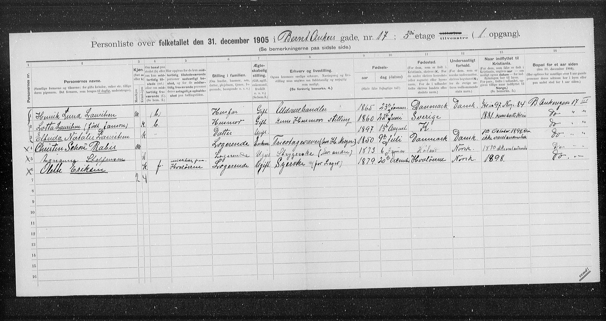 OBA, Kommunal folketelling 31.12.1905 for Kristiania kjøpstad, 1905, s. 2294