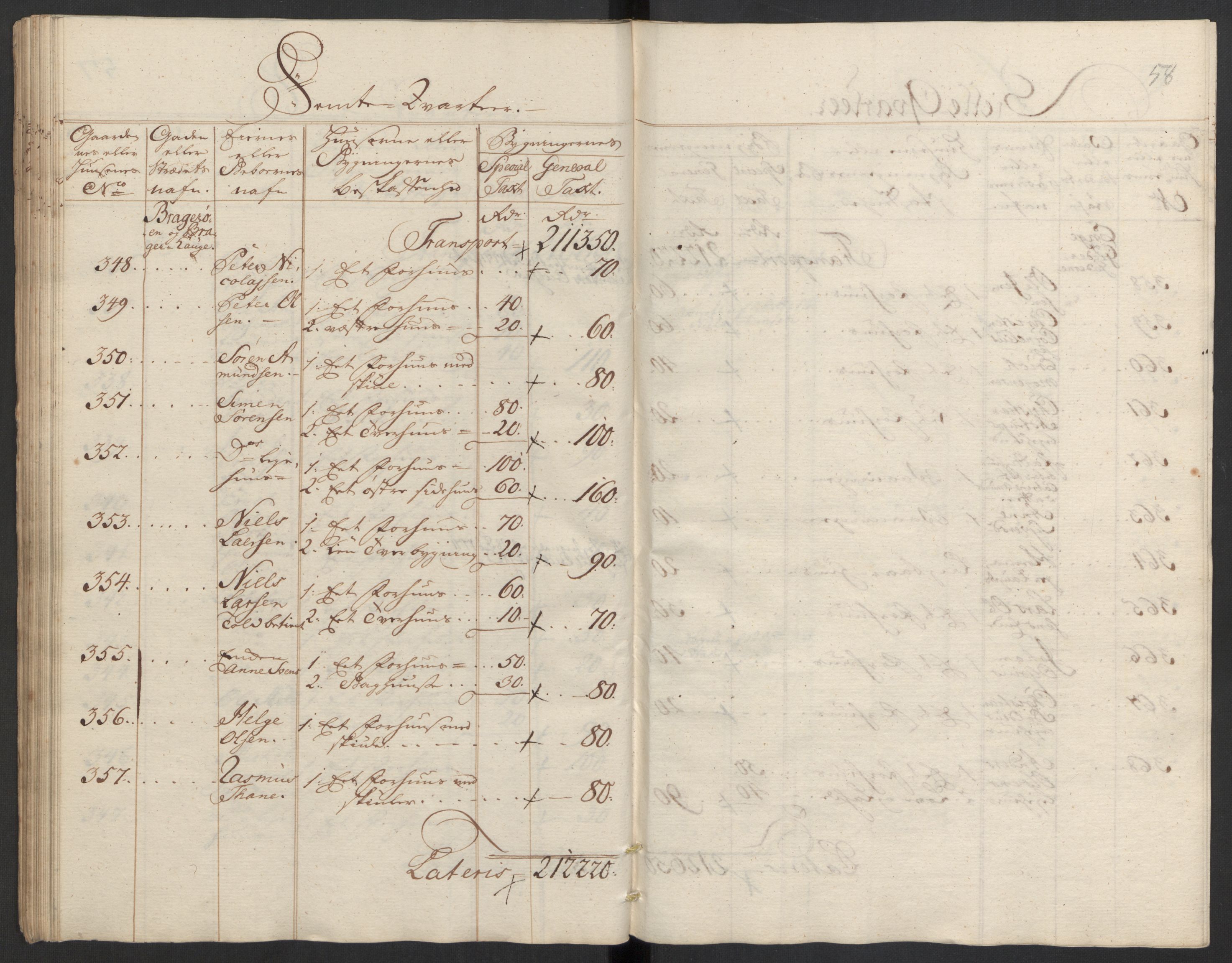 Kommersekollegiet, Brannforsikringskontoret 1767-1814, RA/EA-5458/F/Fa/L0008/0002: Bragernes / Branntakstprotokoll, 1767, s. 58
