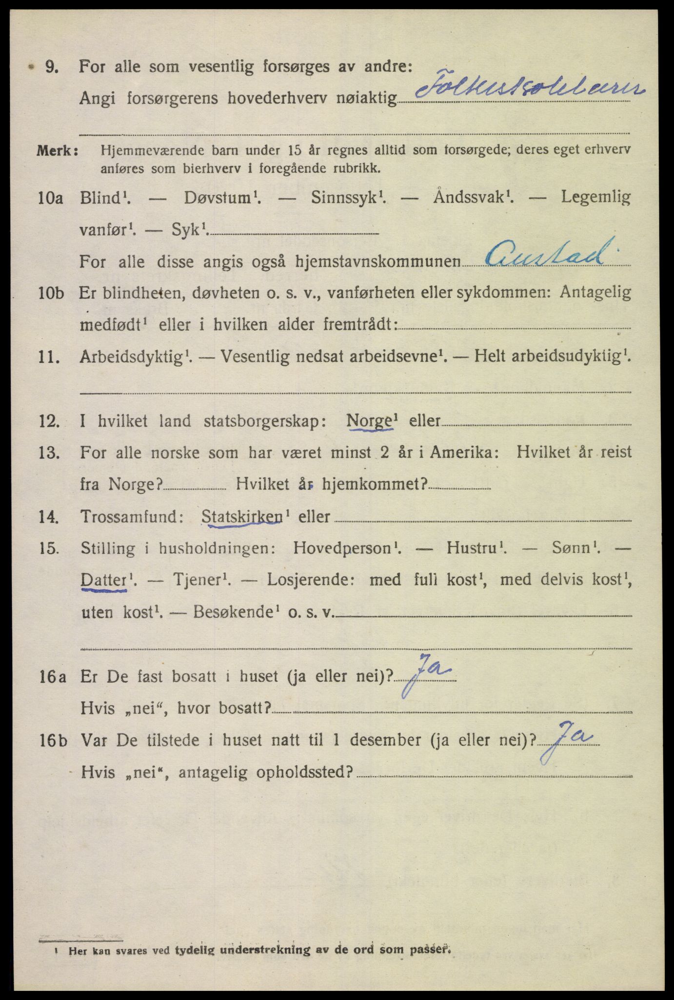 SAK, Folketelling 1920 for 1031 Austad herred, 1920, s. 1434