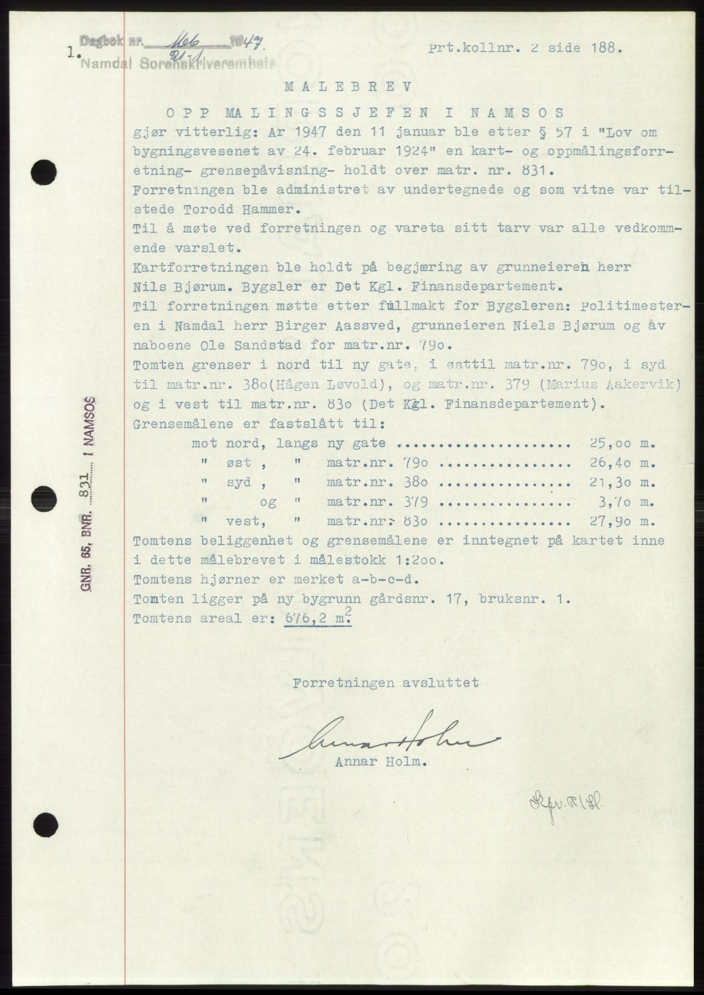 Namdal sorenskriveri, SAT/A-4133/1/2/2C: Pantebok nr. -, 1946-1947, Dagboknr: 166/1947