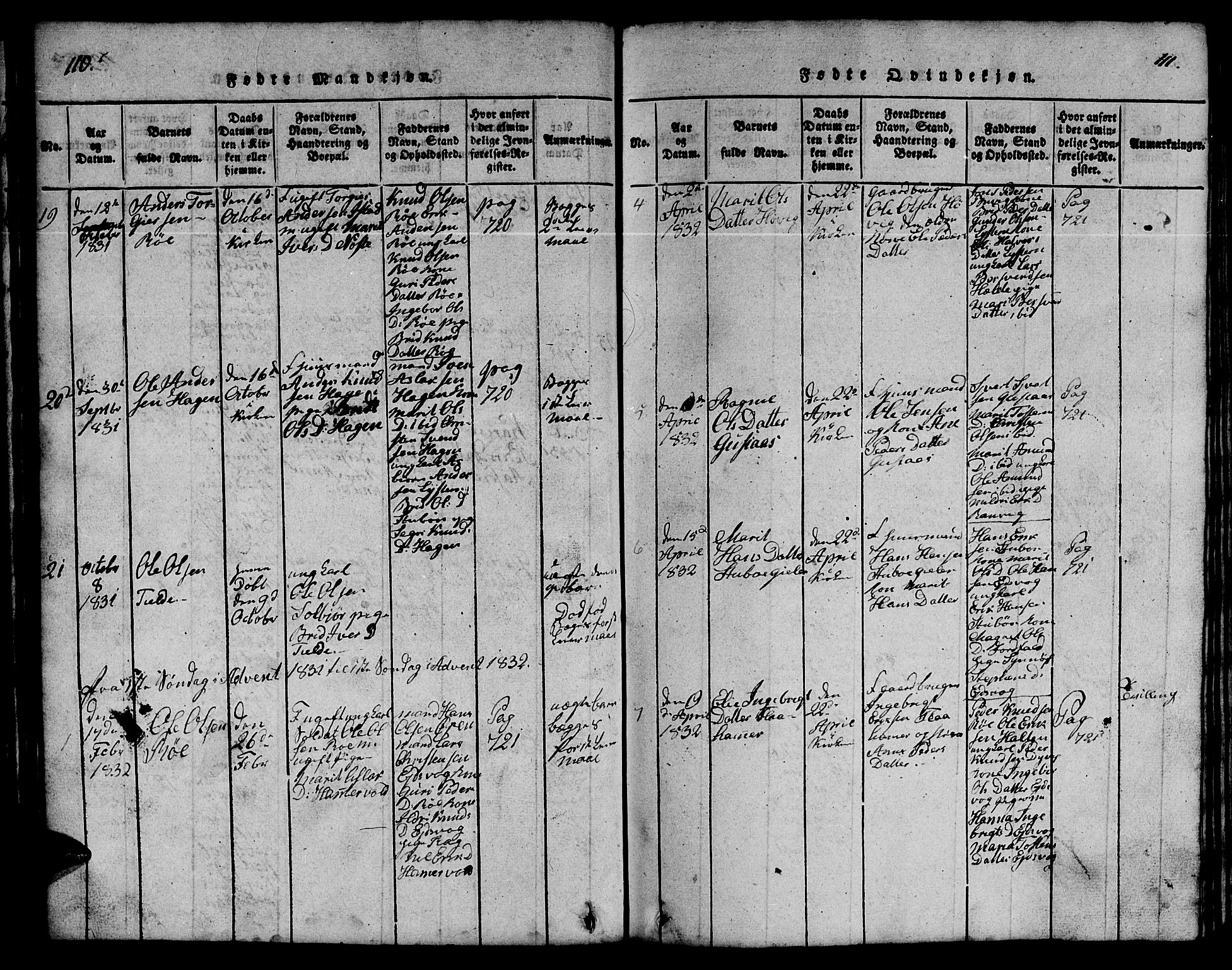 Ministerialprotokoller, klokkerbøker og fødselsregistre - Møre og Romsdal, AV/SAT-A-1454/551/L0629: Klokkerbok nr. 551C01, 1818-1839, s. 110-111