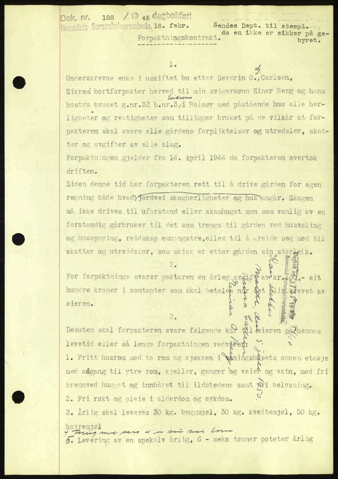 Romsdal sorenskriveri, SAT/A-4149/1/2/2C: Pantebok nr. A17, 1944-1945, Dagboknr: 188/1945