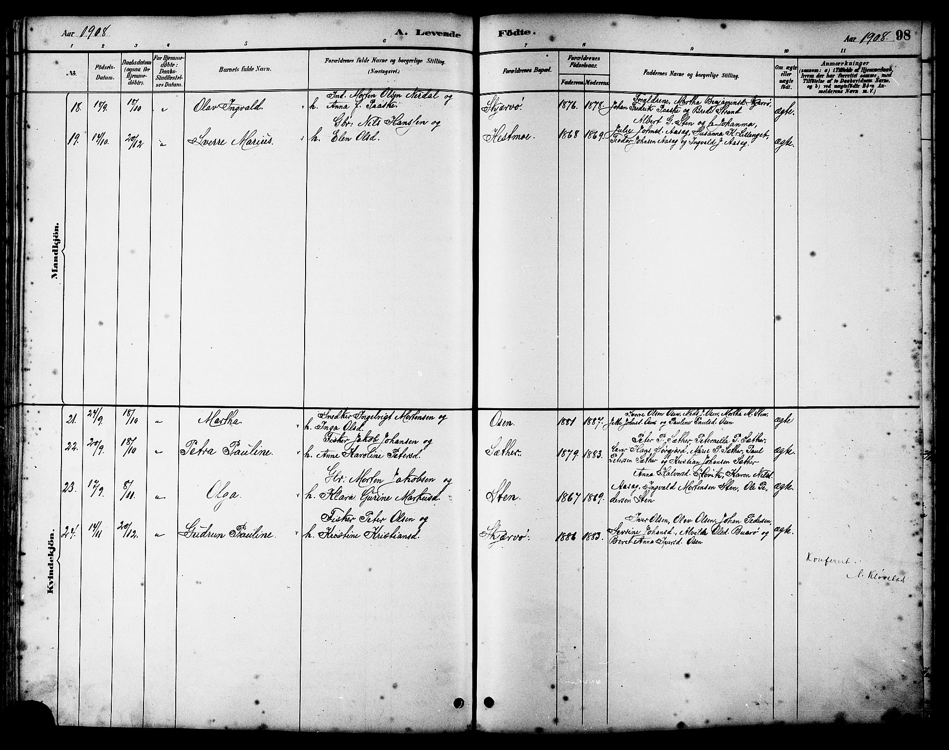 Ministerialprotokoller, klokkerbøker og fødselsregistre - Sør-Trøndelag, AV/SAT-A-1456/658/L0726: Klokkerbok nr. 658C02, 1883-1908, s. 98