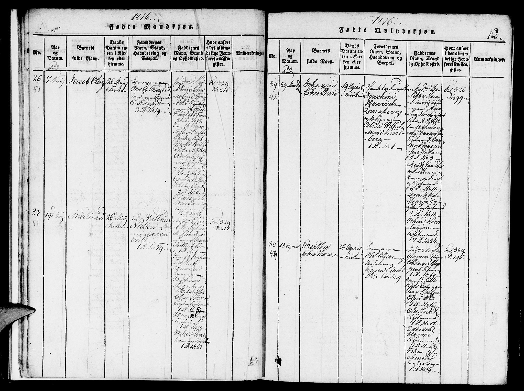 Nykirken Sokneprestembete, AV/SAB-A-77101/H/Hab/L0003: Klokkerbok nr. A 4, 1816-1821, s. 12