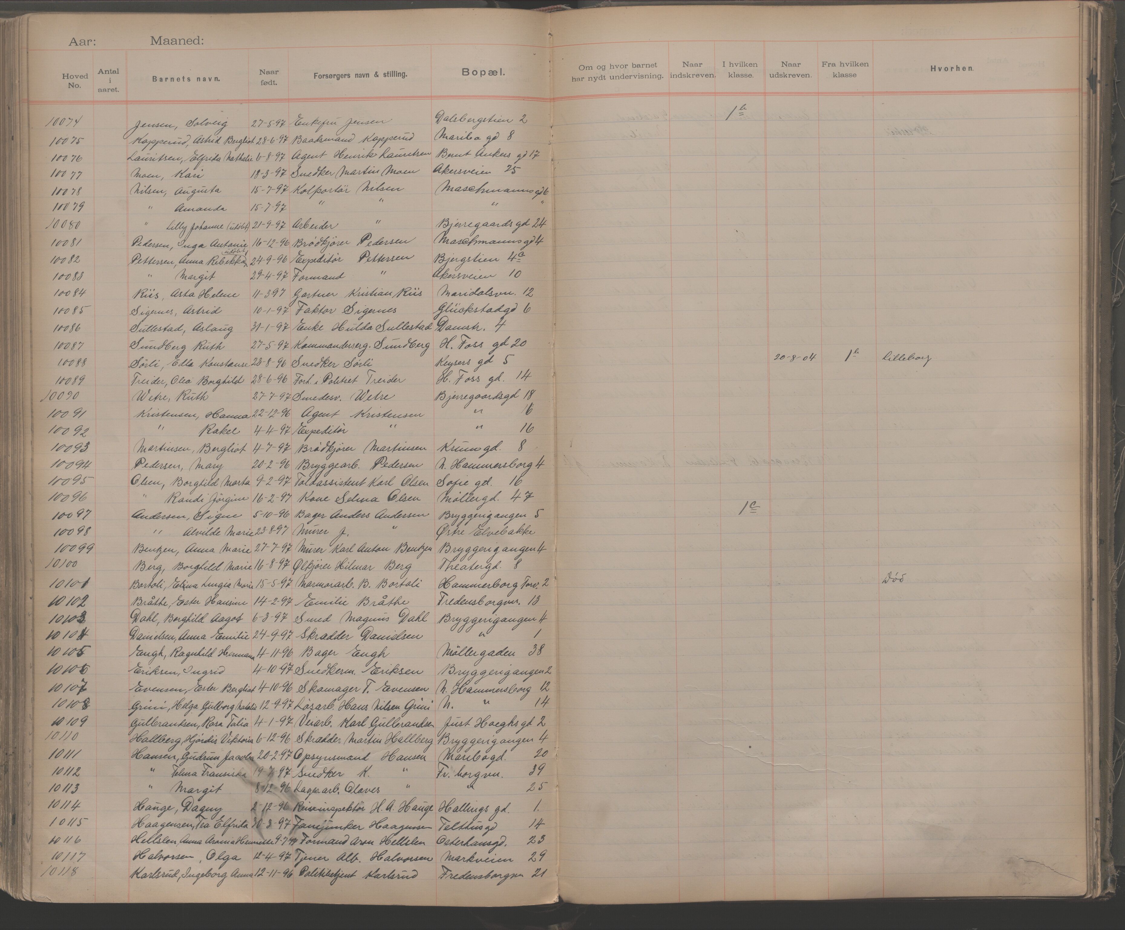 Møllergata skole, OBA/A-20129/F/Fa/L0001: Ut-/innskrivningsprotokoll, 1889-1907, s. 230