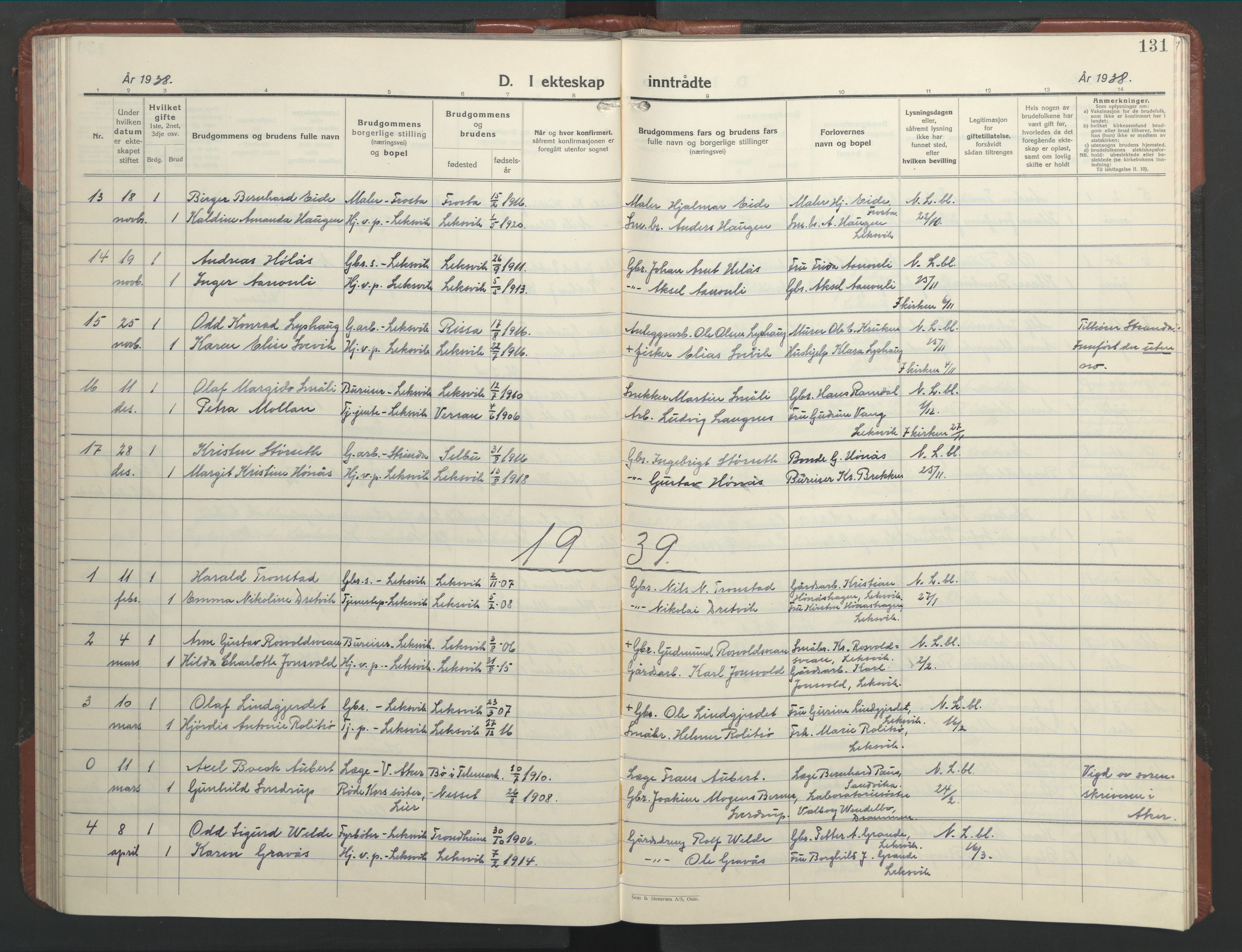 Ministerialprotokoller, klokkerbøker og fødselsregistre - Nord-Trøndelag, AV/SAT-A-1458/701/L0019: Klokkerbok nr. 701C03, 1930-1953, s. 131