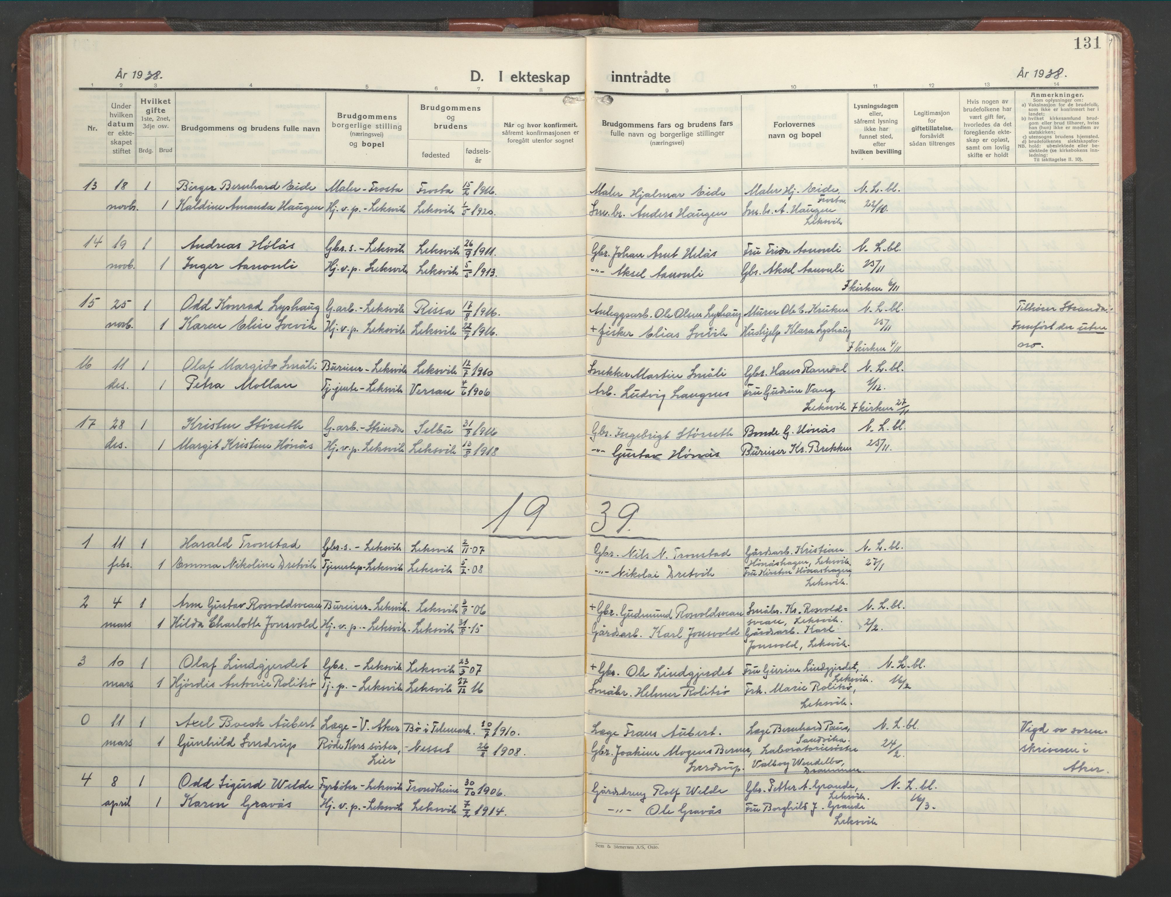 Ministerialprotokoller, klokkerbøker og fødselsregistre - Nord-Trøndelag, SAT/A-1458/701/L0019: Klokkerbok nr. 701C03, 1930-1953, s. 131