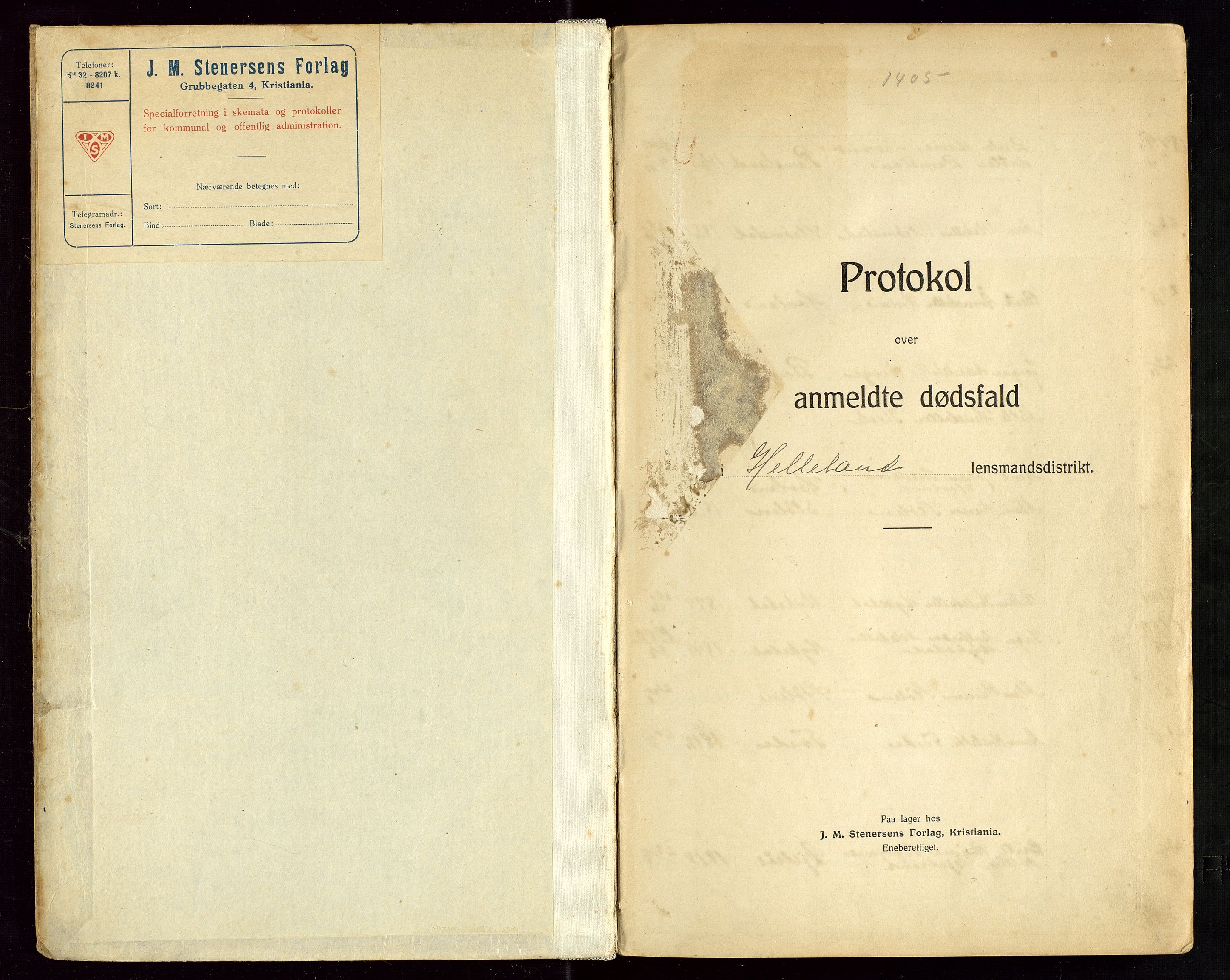 Helleland lensmannskontor, AV/SAST-A-100209/Gga/L0001: "Protokol over anmeldte dødsfald", 1899-1949