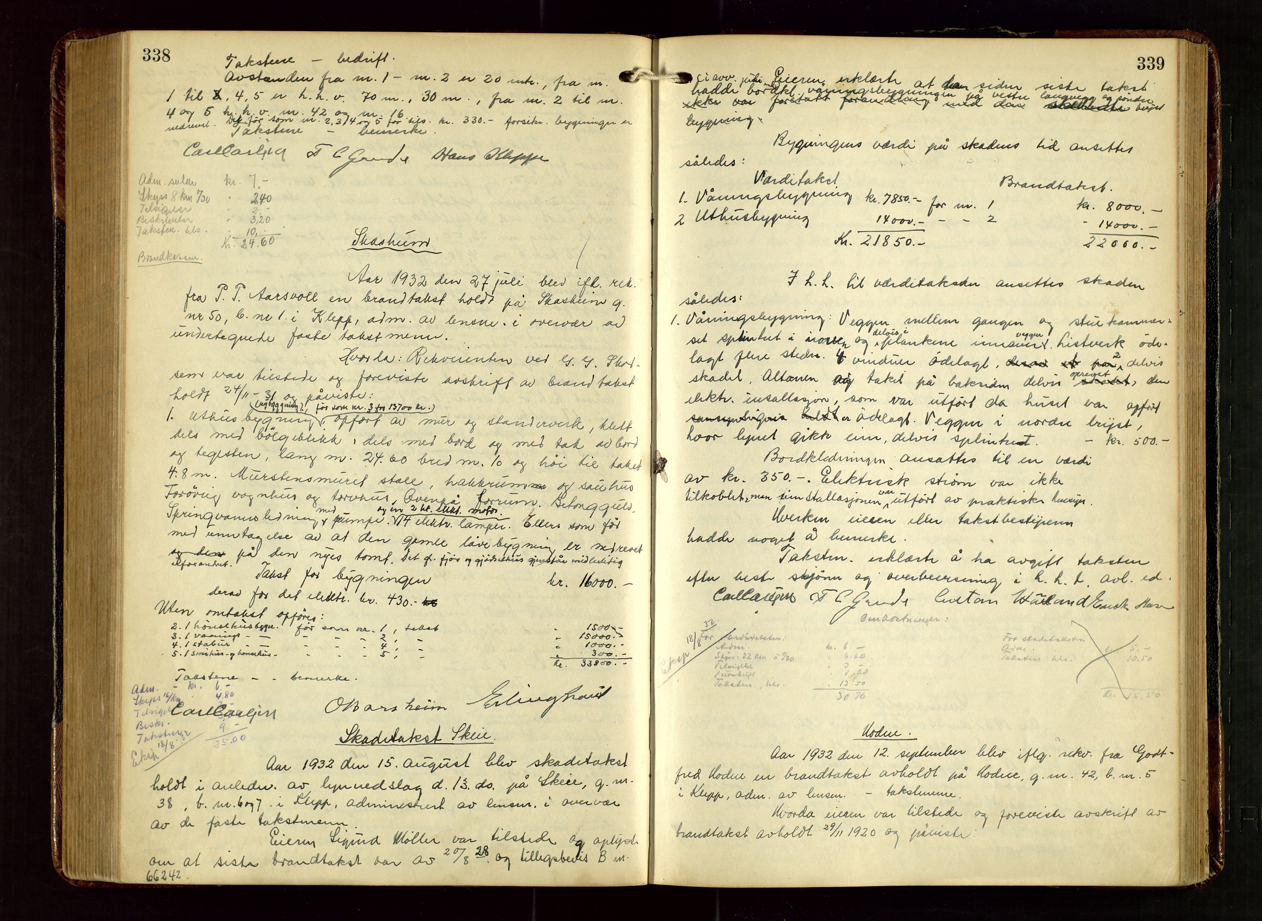 Klepp lensmannskontor, AV/SAST-A-100163/Gob/L0003: "Brandtakstprotokol", 1919-1939, s. 338-339