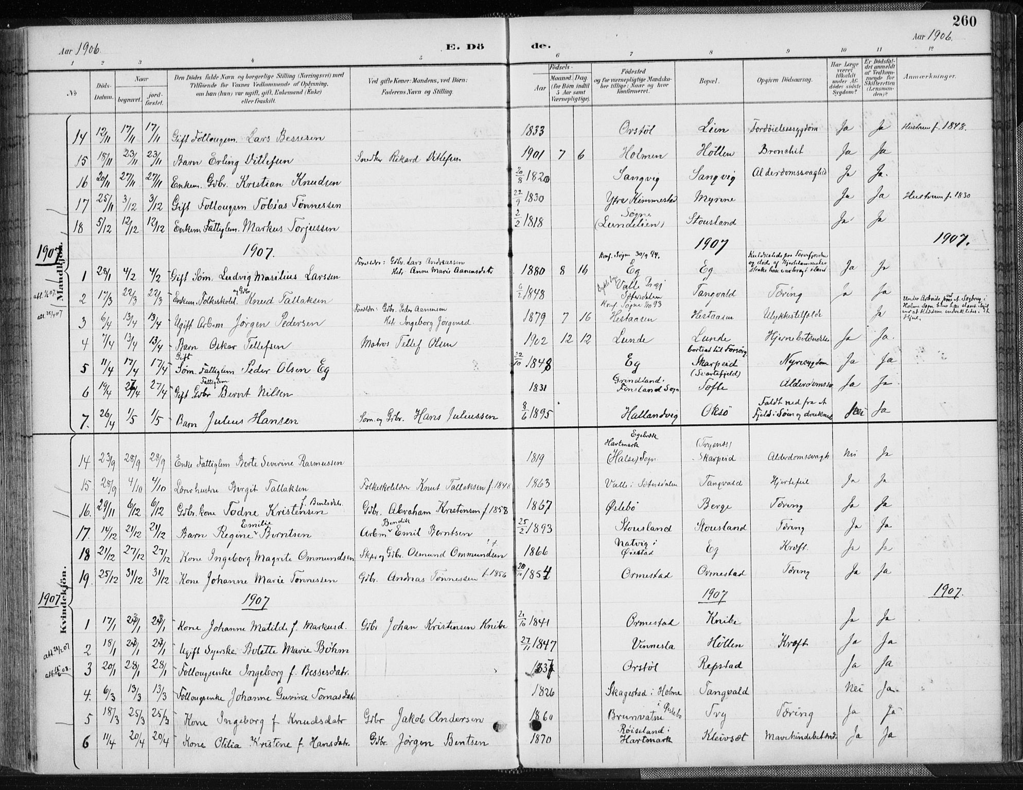 Søgne sokneprestkontor, AV/SAK-1111-0037/F/Fa/Fab/L0013: Ministerialbok nr. A 13, 1892-1911, s. 260