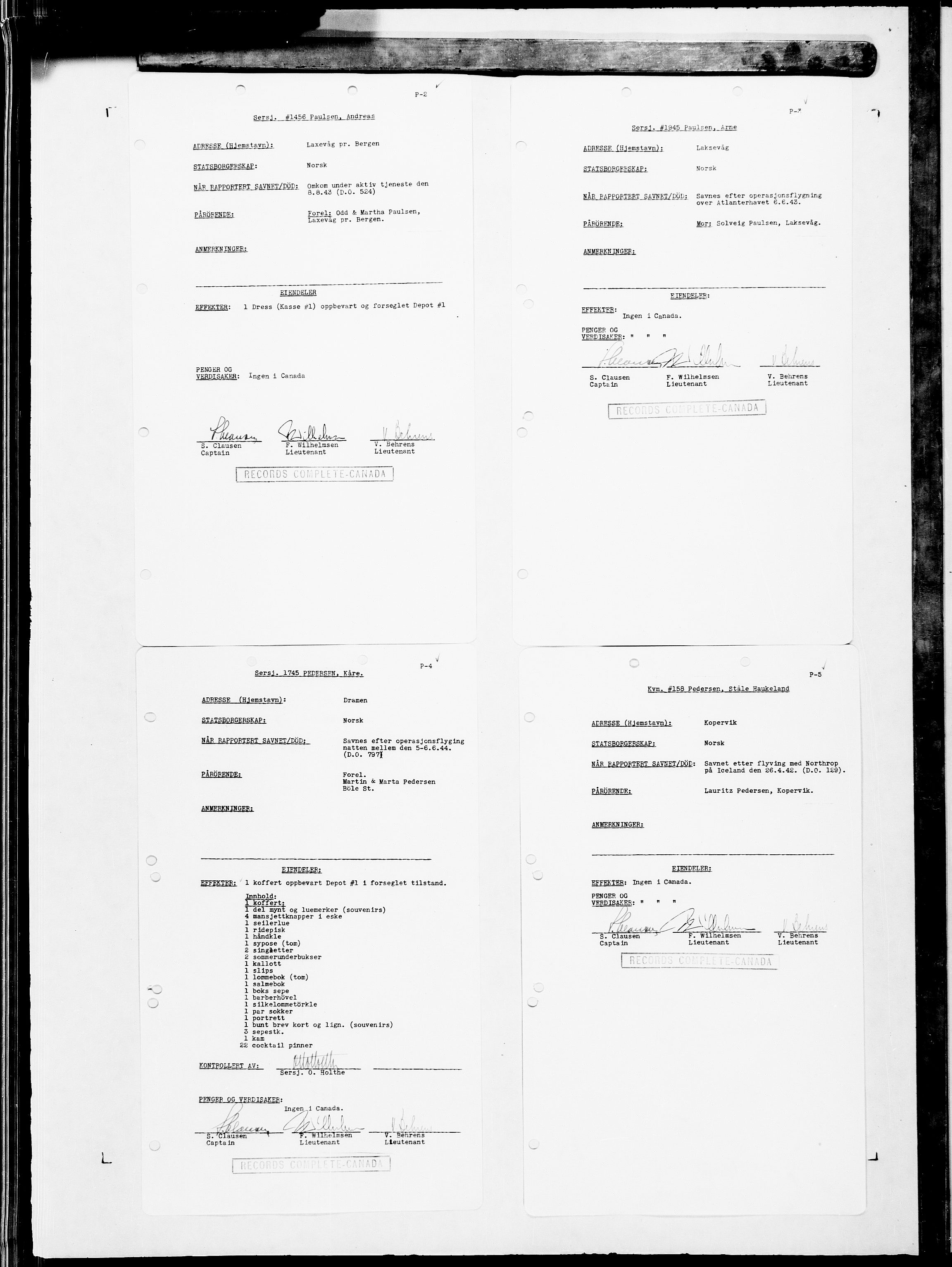 Forsvaret, Flyvåpnenes treningsleir 1940-1945, RA/RAFA-3974/V/L0076: Ekspedisjonskontoret.
"Estate File".  Gjelder disponering av avdødes eiendeler., 1940-1945