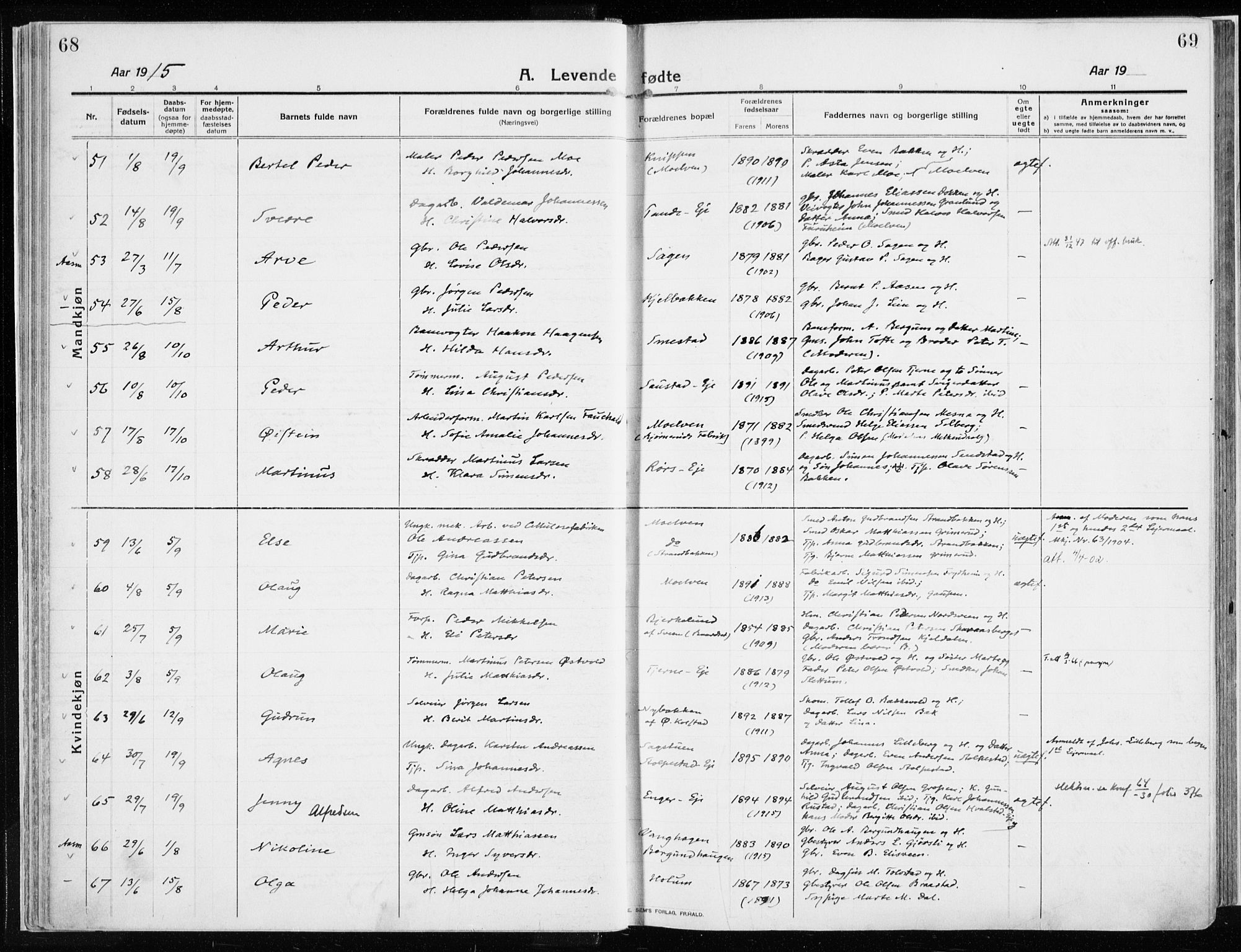 Ringsaker prestekontor, AV/SAH-PREST-014/K/Ka/L0020: Ministerialbok nr. 20, 1913-1922, s. 68-69