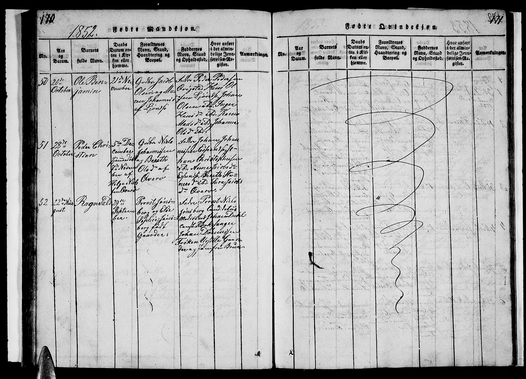 Ministerialprotokoller, klokkerbøker og fødselsregistre - Nordland, AV/SAT-A-1459/852/L0752: Klokkerbok nr. 852C03, 1840-1855, s. 170-171