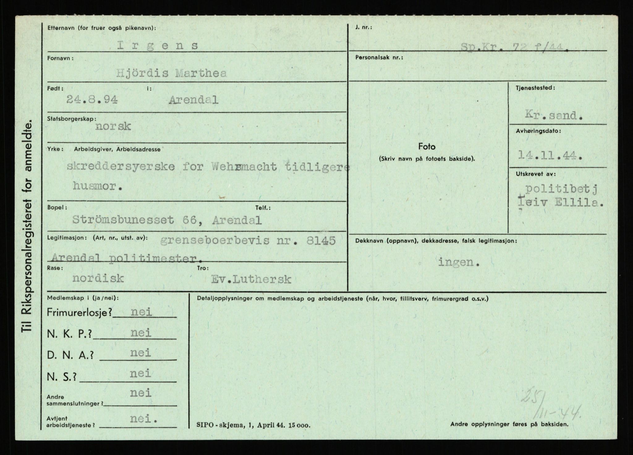 Statspolitiet - Hovedkontoret / Osloavdelingen, AV/RA-S-1329/C/Ca/L0007: Hol - Joelsen, 1943-1945, s. 2456