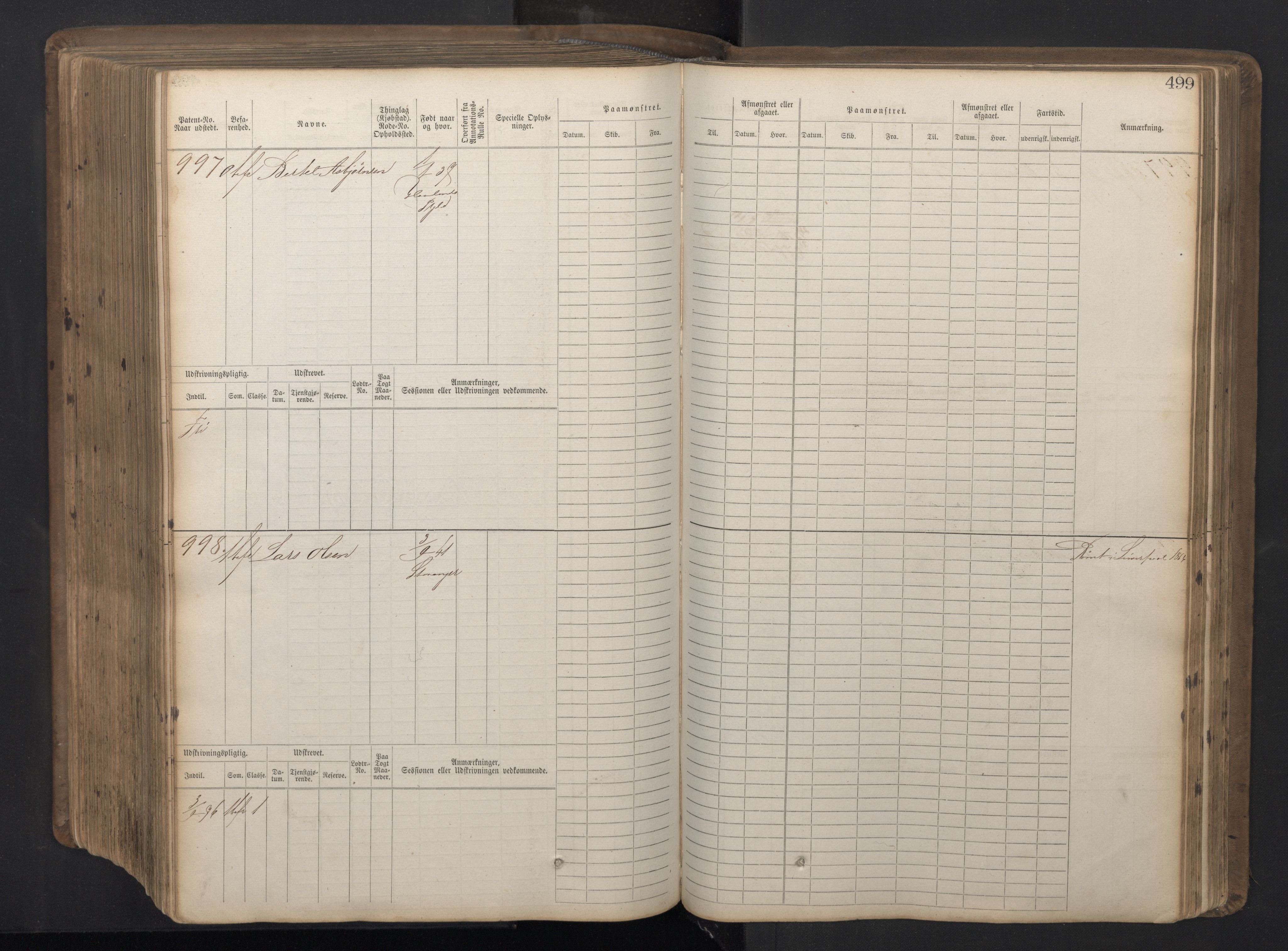 Stavanger sjømannskontor, AV/SAST-A-102006/F/Fb/Fbb/L0016: Sjøfartshovedrulle patnentnr. 1-1202 (dublett), 1869, s. 499