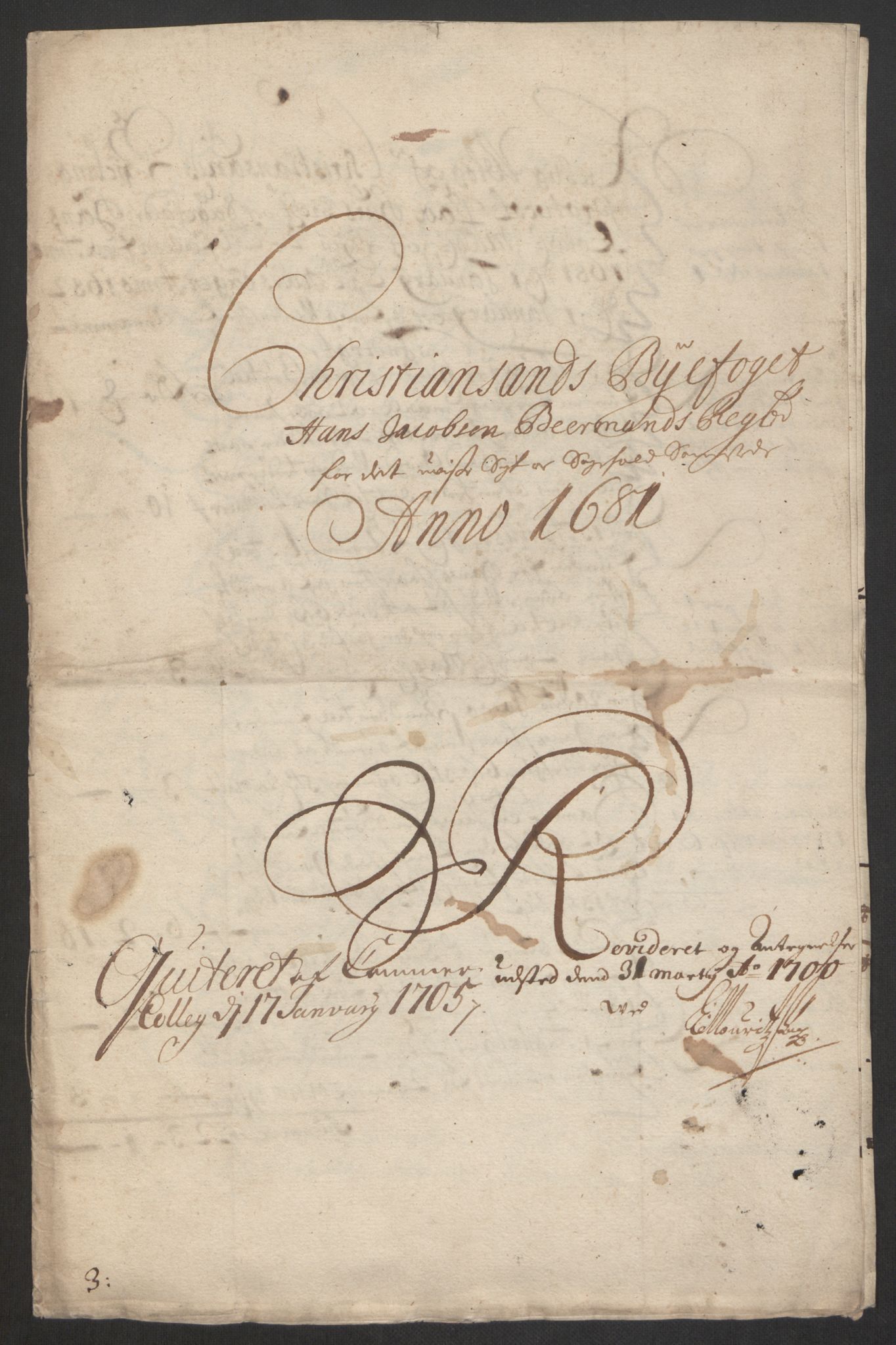 Rentekammeret inntil 1814, Reviderte regnskaper, Byregnskaper, AV/RA-EA-4066/R/Rm/L0285: [M18] Sikt og sakefall, 1681-1718, s. 3