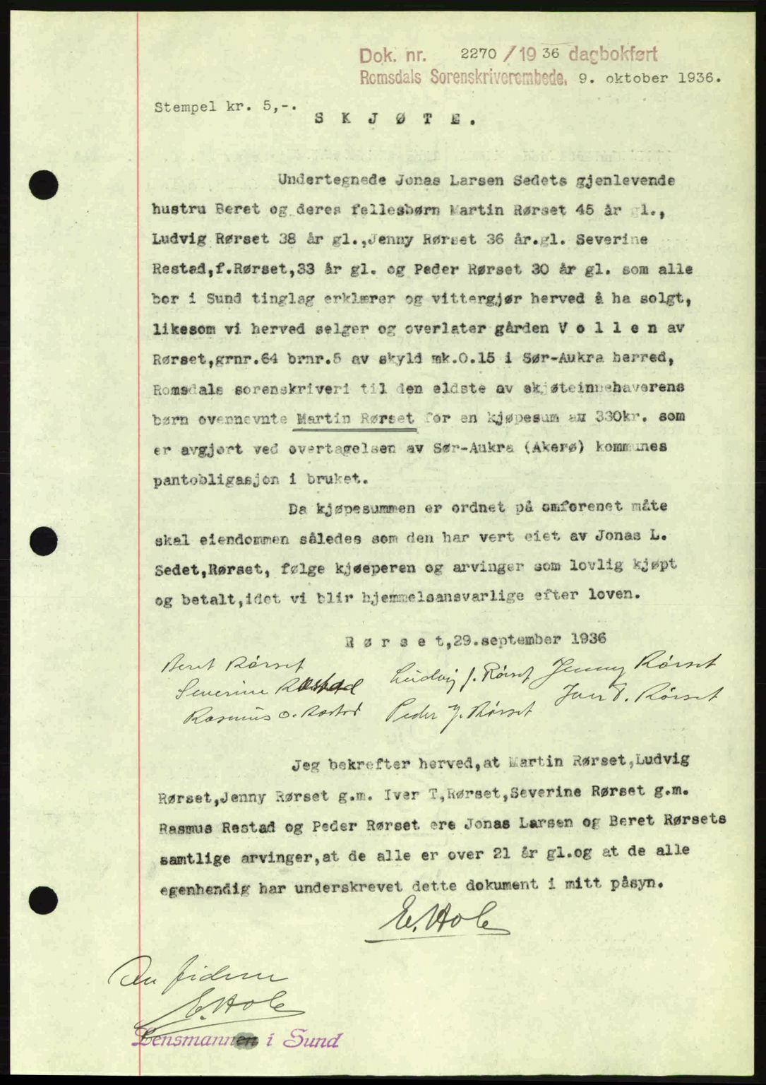 Romsdal sorenskriveri, SAT/A-4149/1/2/2C: Pantebok nr. A2, 1936-1937, Dagboknr: 2270/1936