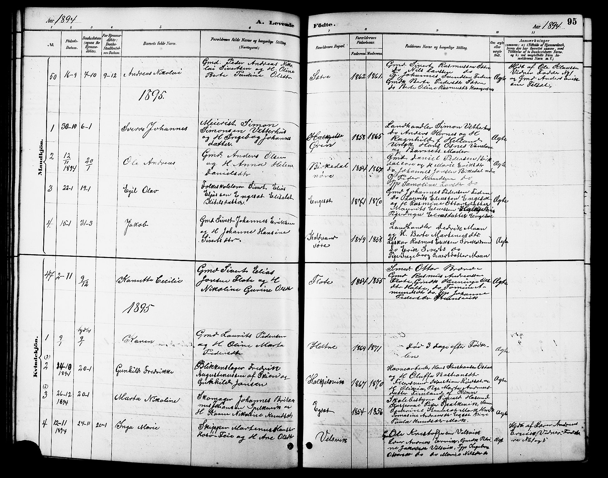 Ministerialprotokoller, klokkerbøker og fødselsregistre - Møre og Romsdal, SAT/A-1454/511/L0158: Klokkerbok nr. 511C04, 1884-1903, s. 95