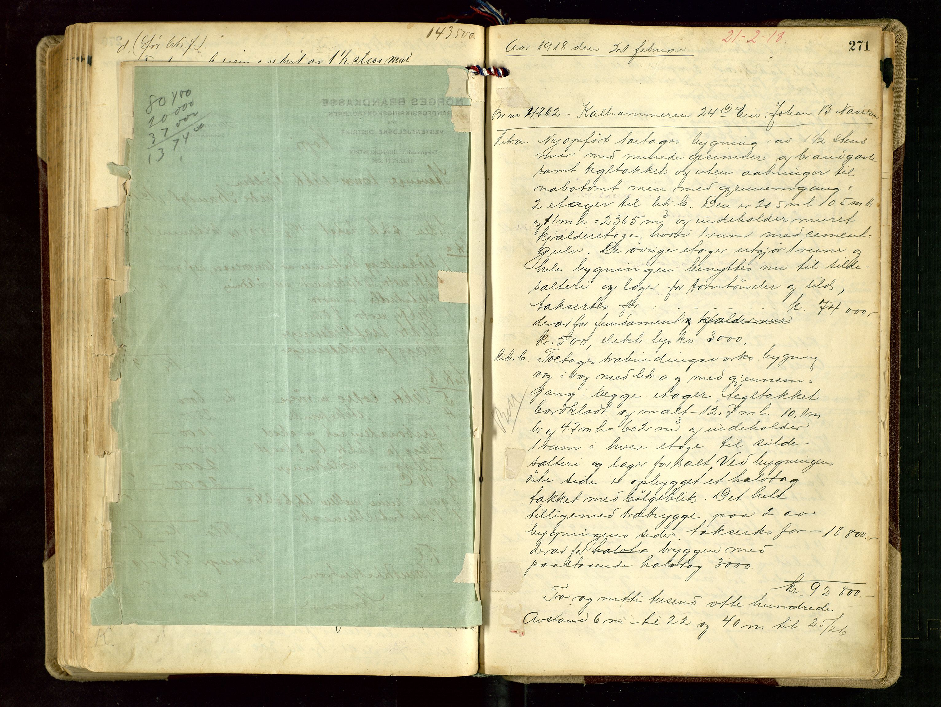Norges Brannkasse Stavanger, AV/SAST-A-102143/F/Fd/L0015: Branntaksprotokoll nr. 26, 1916-1918, s. 271