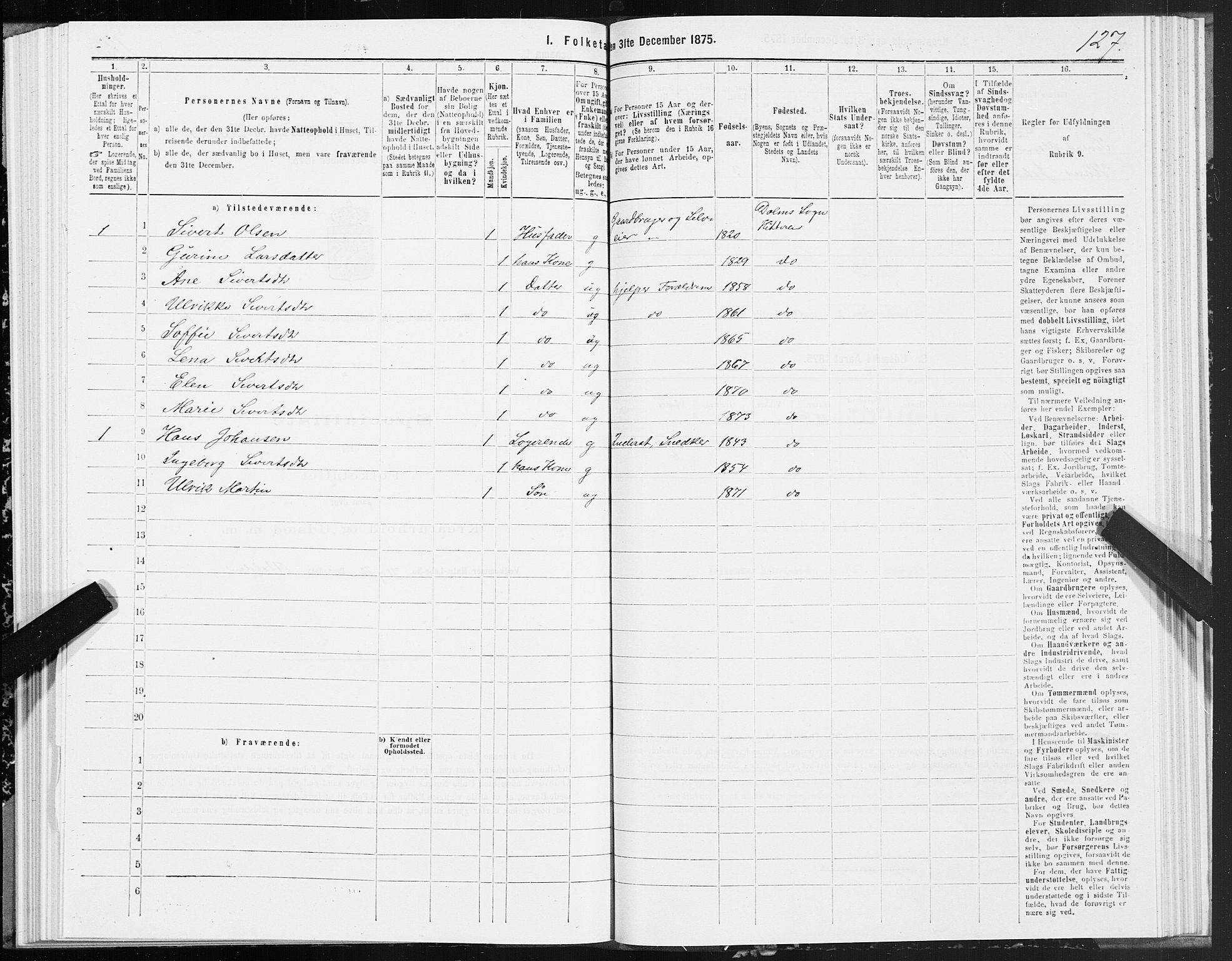 SAT, Folketelling 1875 for 1617P Hitra prestegjeld, 1875, s. 3127