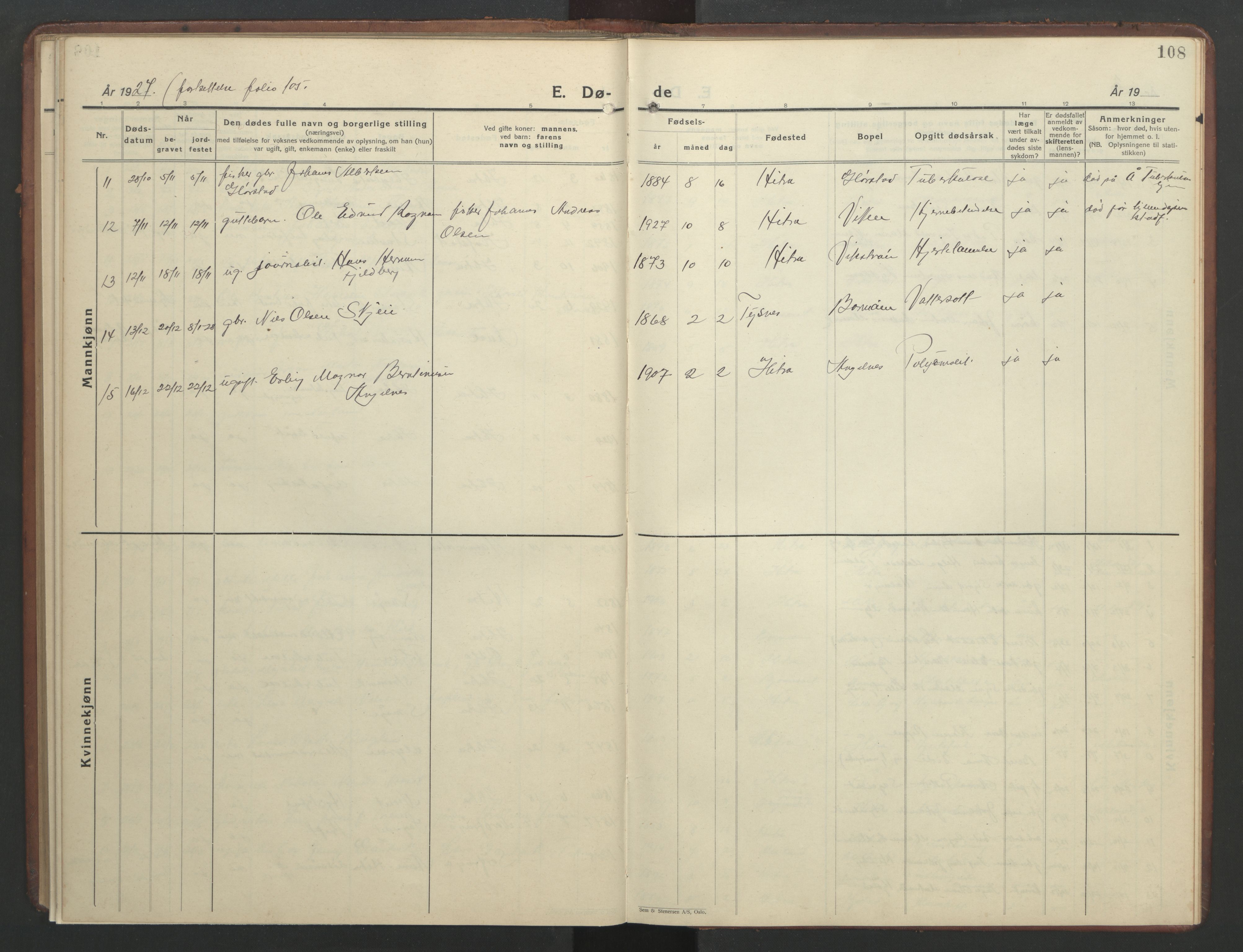 Ministerialprotokoller, klokkerbøker og fødselsregistre - Sør-Trøndelag, AV/SAT-A-1456/634/L0544: Klokkerbok nr. 634C06, 1927-1948, s. 108