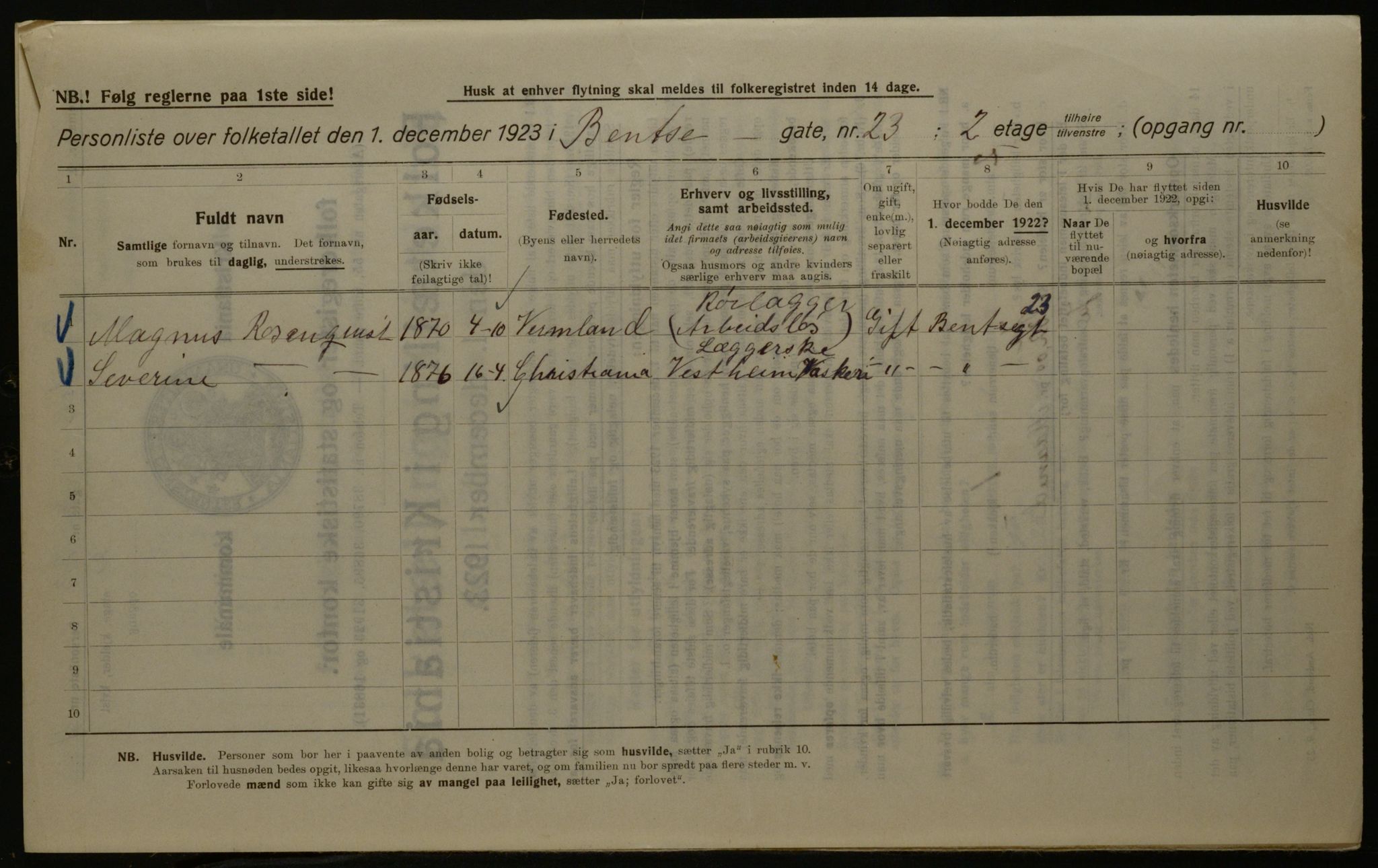 OBA, Kommunal folketelling 1.12.1923 for Kristiania, 1923, s. 4516