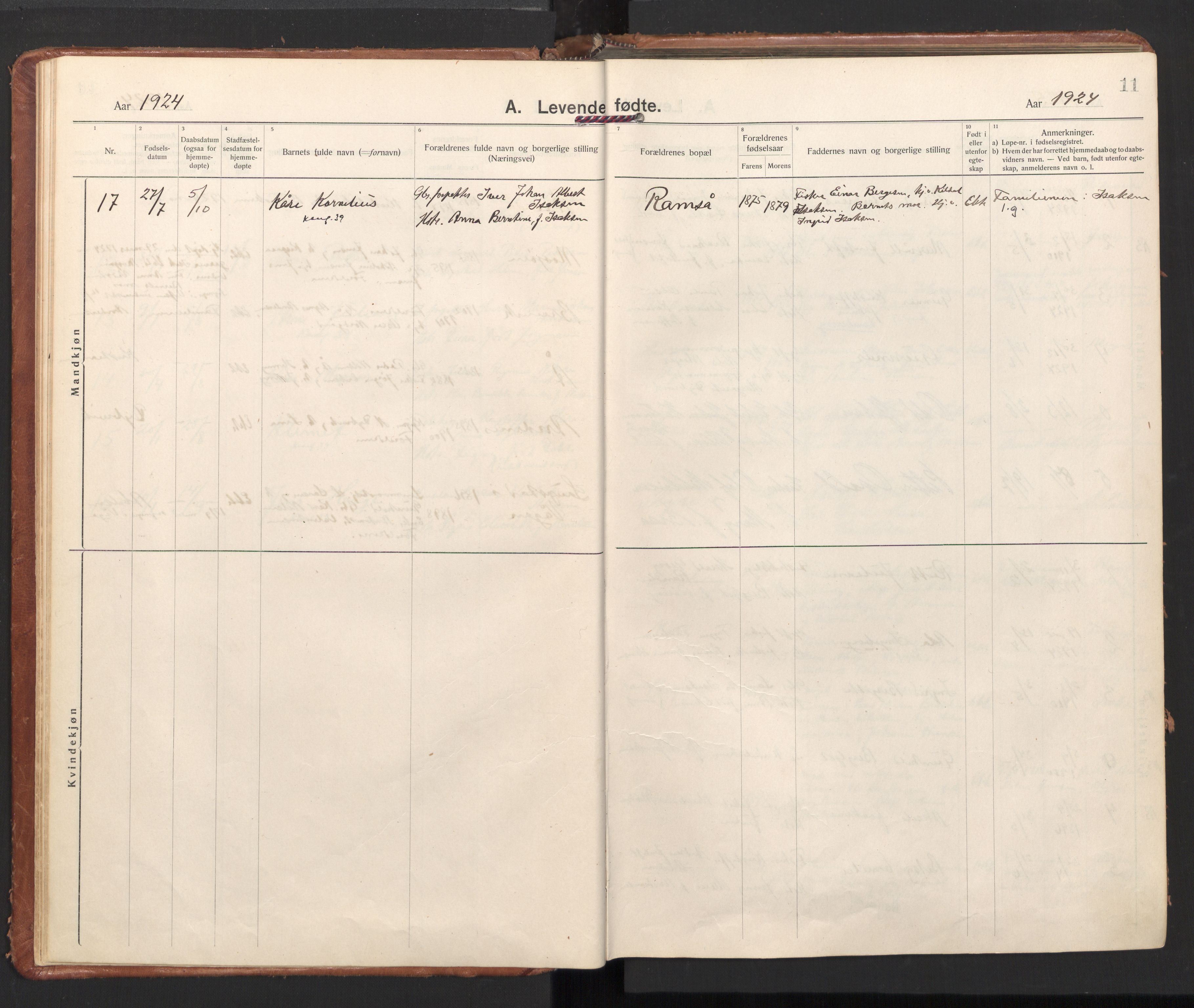 Ministerialprotokoller, klokkerbøker og fødselsregistre - Nordland, SAT/A-1459/897/L1408: Ministerialbok nr. 897A15, 1922-1938, s. 11