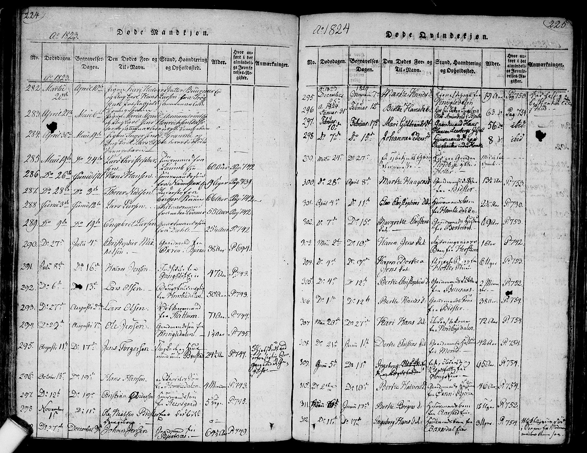 Nannestad prestekontor Kirkebøker, AV/SAO-A-10414a/F/Fa/L0009: Ministerialbok nr. I 9, 1815-1840, s. 224-225