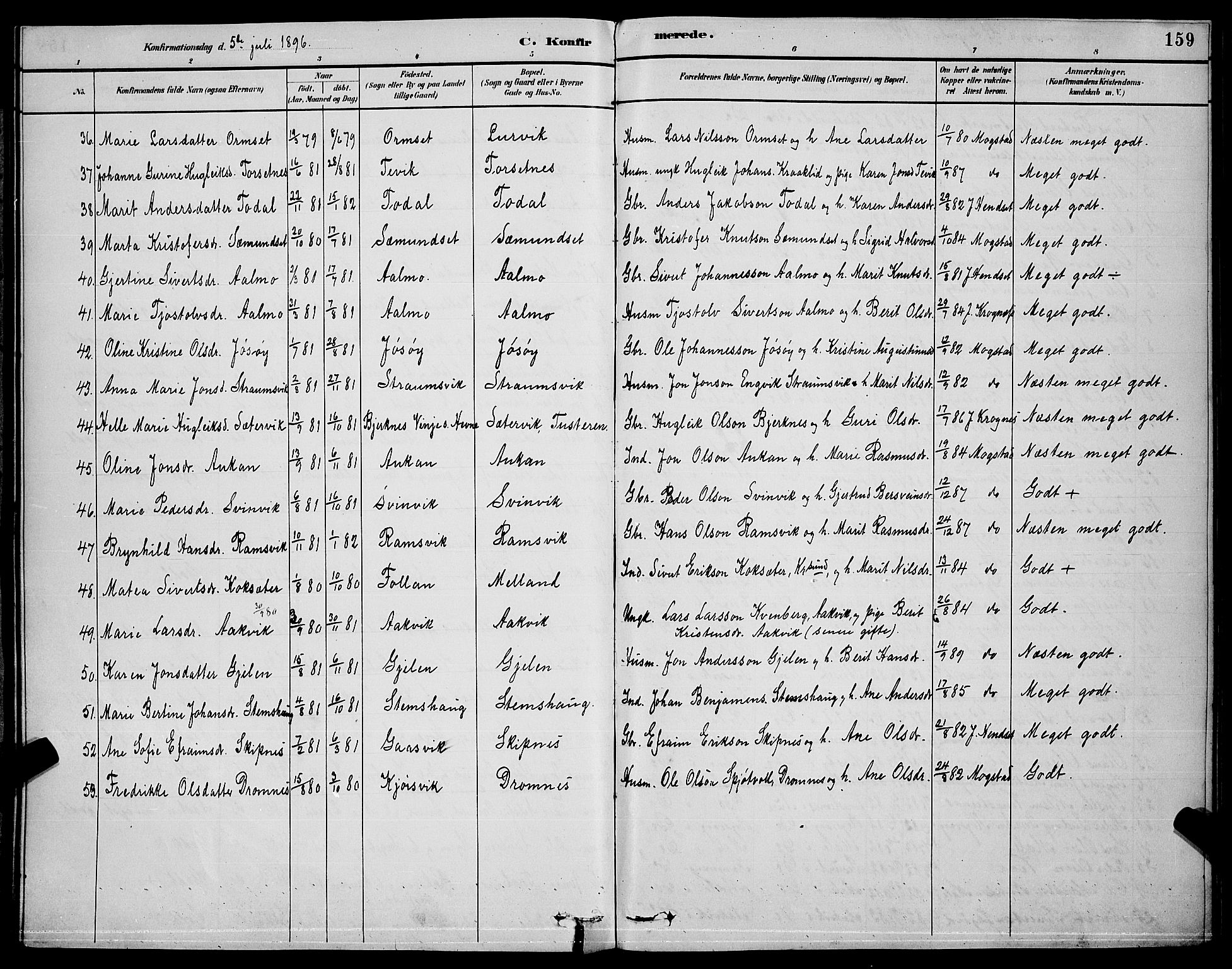 Ministerialprotokoller, klokkerbøker og fødselsregistre - Møre og Romsdal, AV/SAT-A-1454/578/L0909: Klokkerbok nr. 578C02, 1882-1900, s. 159